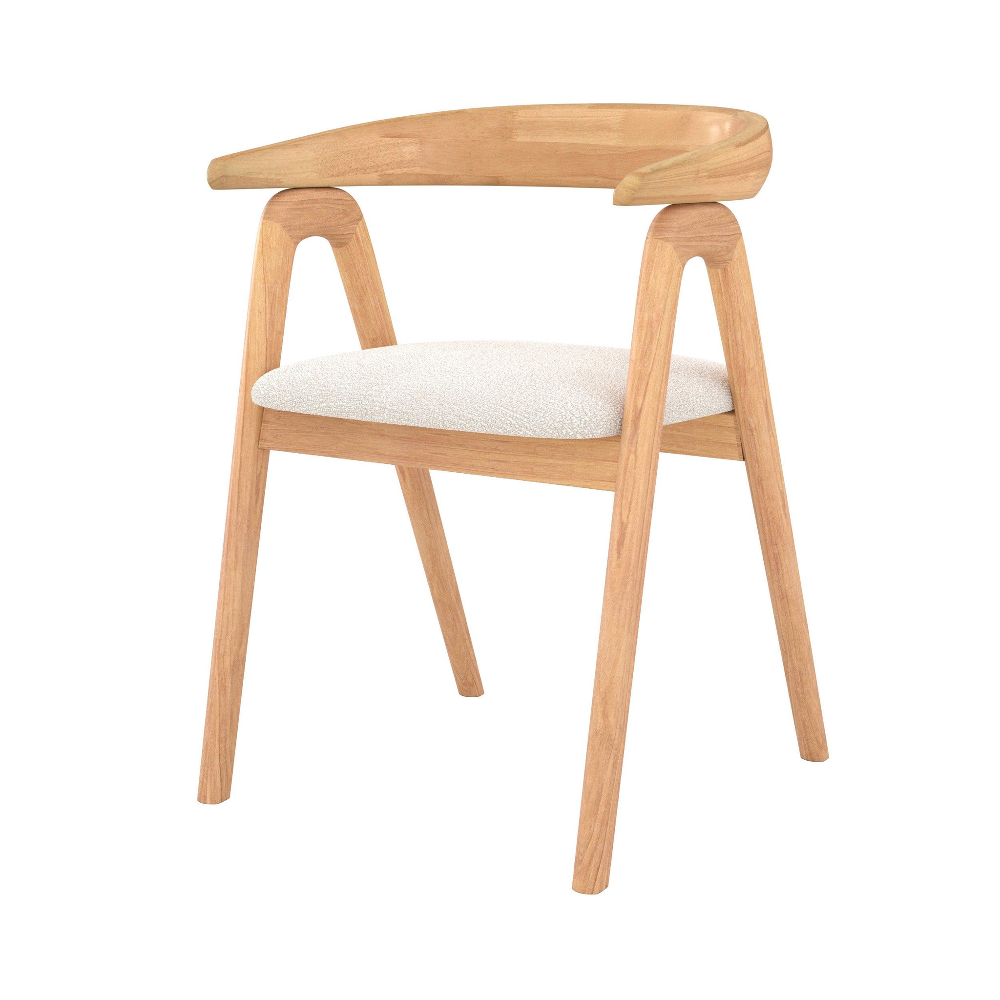 Voir la diapositive 1 : MAISON PAVANE Chaise en bois d'hévéa clair et tissu bouclé crème-Hawa