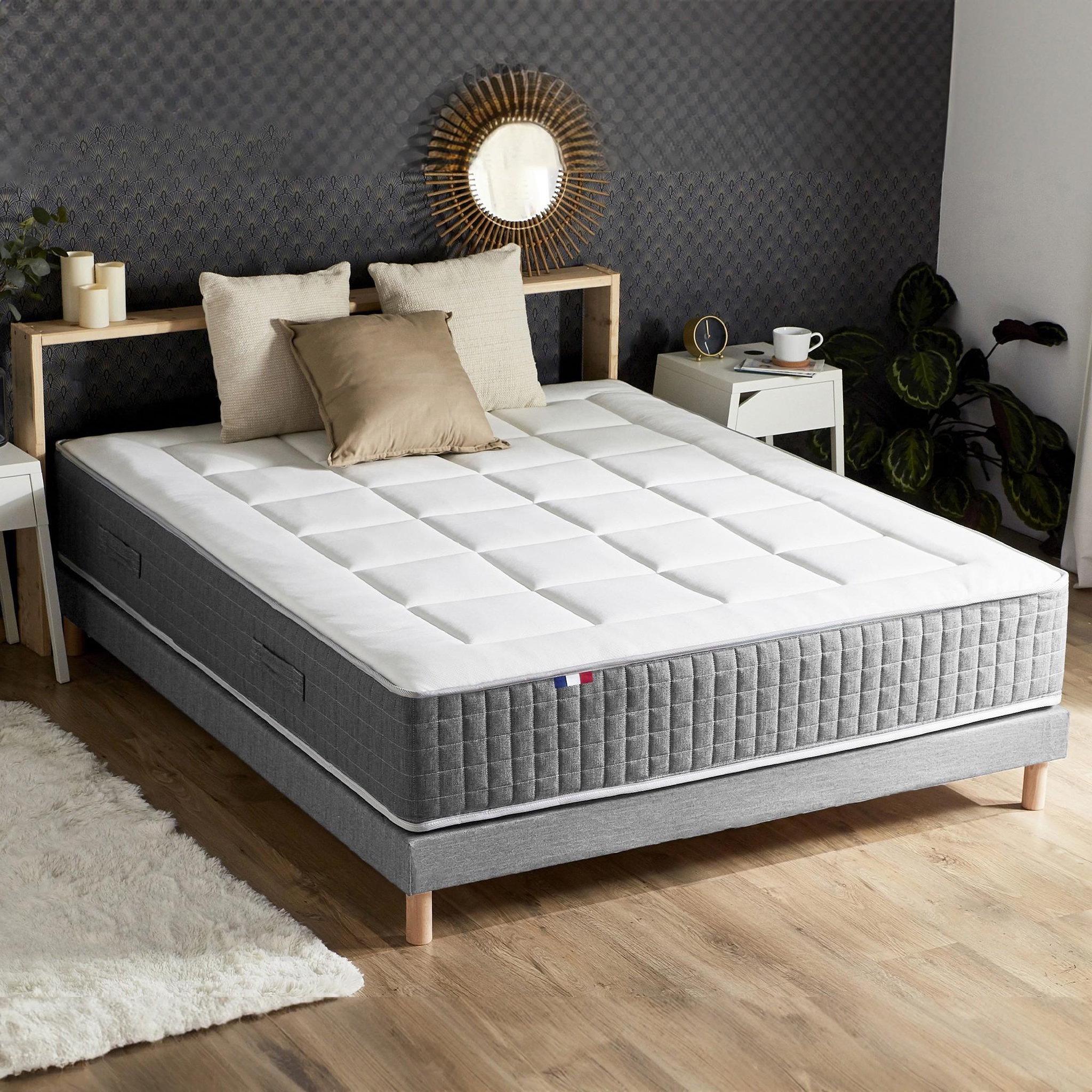 Voir la diapositive 1 : IDLITERIE Ensemble Matelas Ressort 7 zones H.28cm + Sommier Fabriqué en France MAX