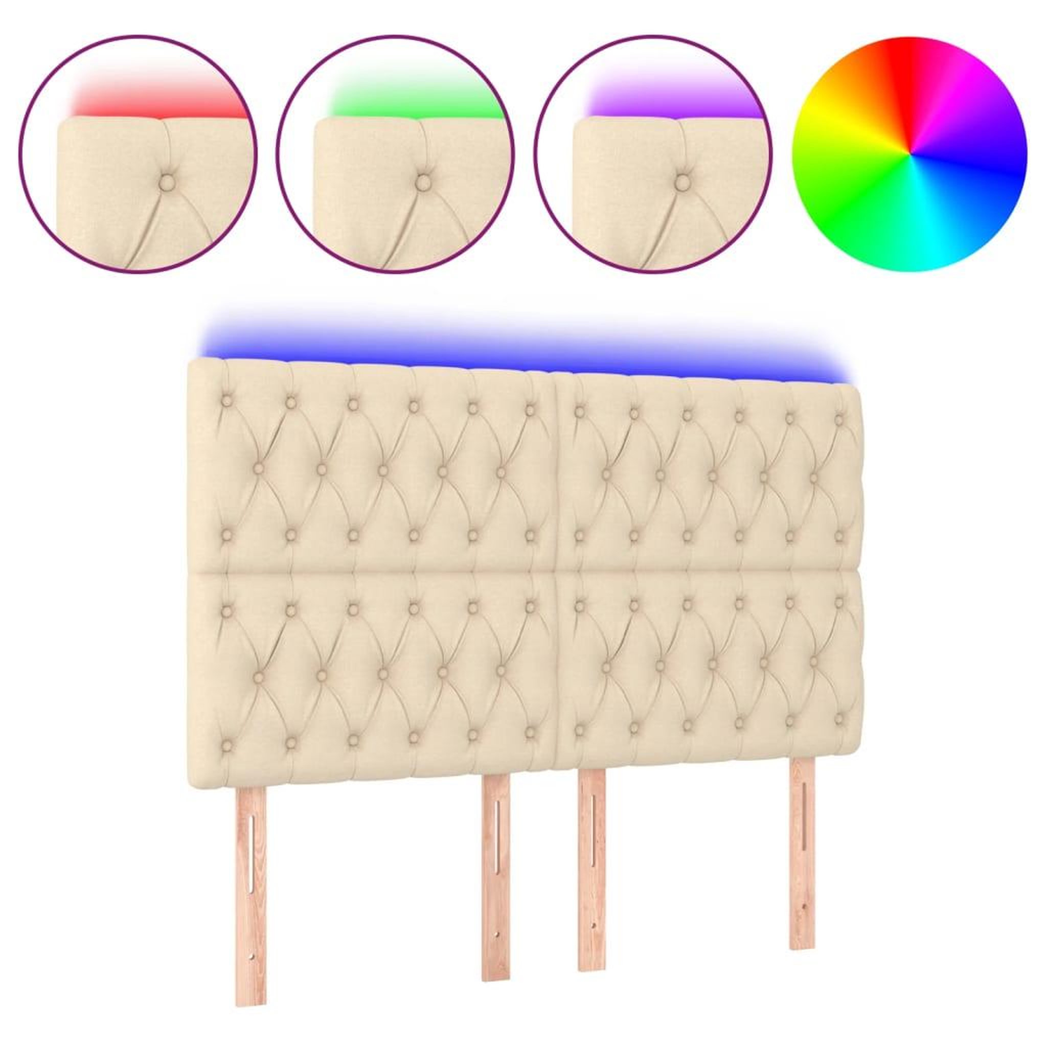 Voir la diapositive 2 : VIDAXL Tete de lit a LED Creme 160x7x118/128 cm Tissu