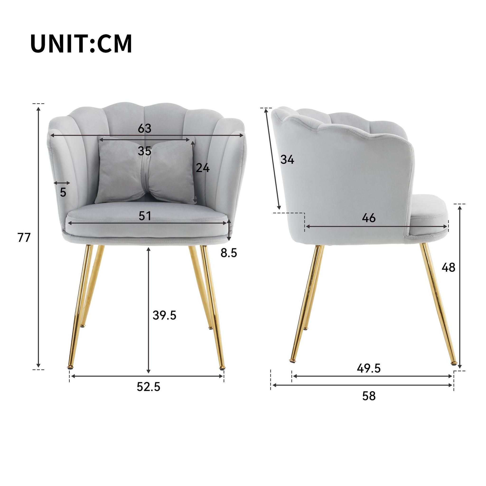 Voir la diapositive 4 : MERAX Fauteuil fixe avec coussin papillon et pieds en métal