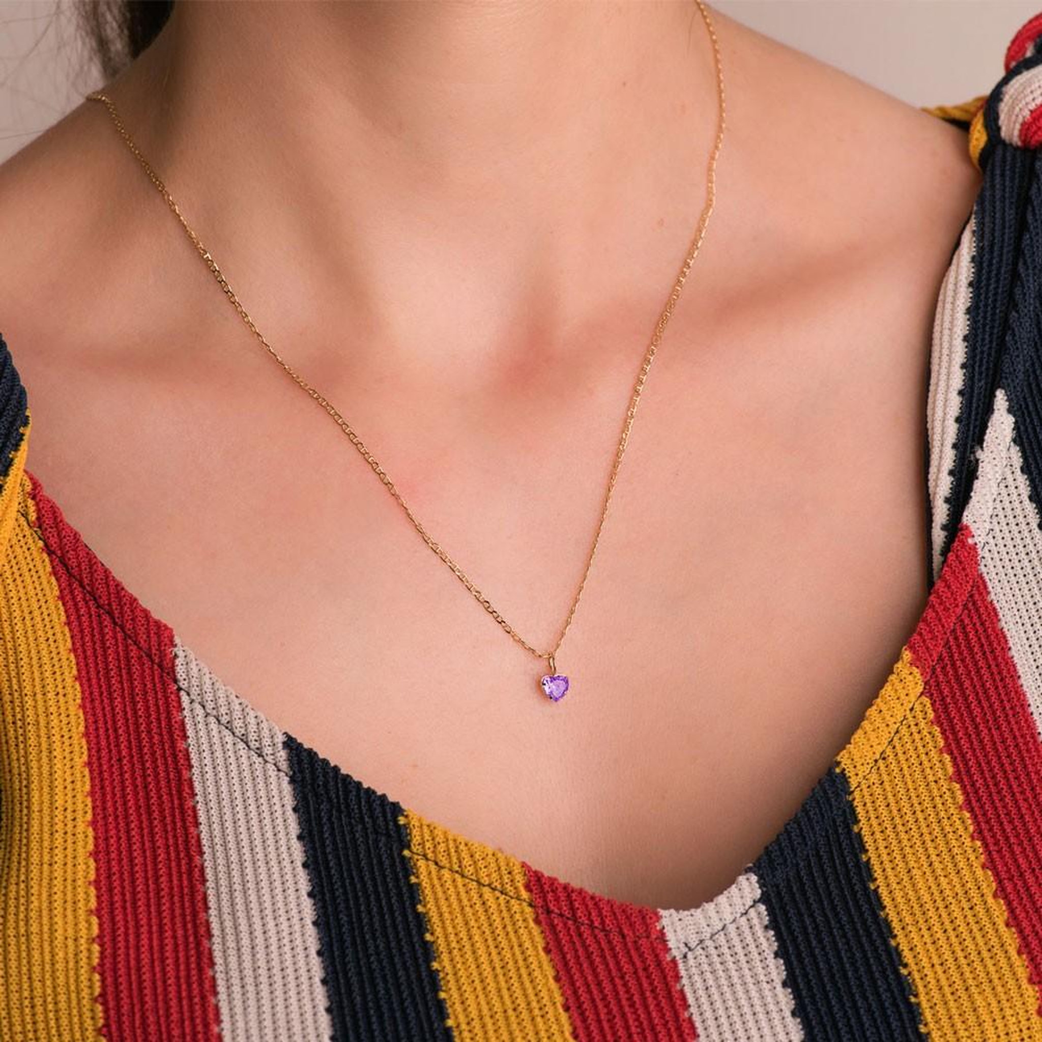 Voir la diapositive 2 : L'ATELIER D'AZUR Collier - Pendentif Or Jaune 18 Carats 750/000 - Zirconium Améthyste - Chaine Dorée
