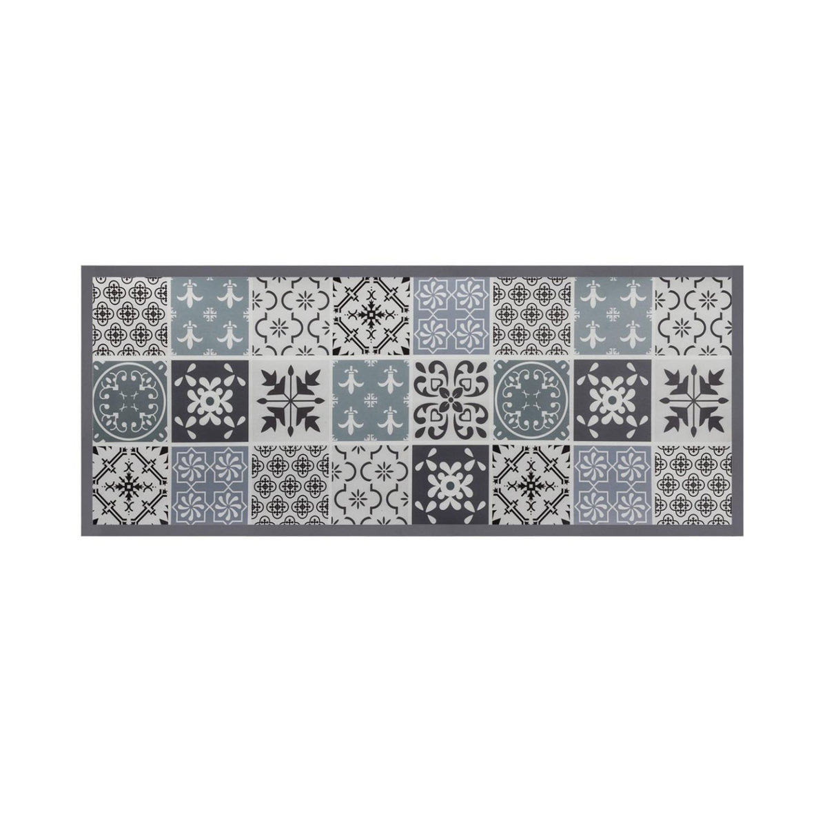 ID MARKET Tapis en vinyle effet carreaux de ciment noir et blanc 66 x 160 cm