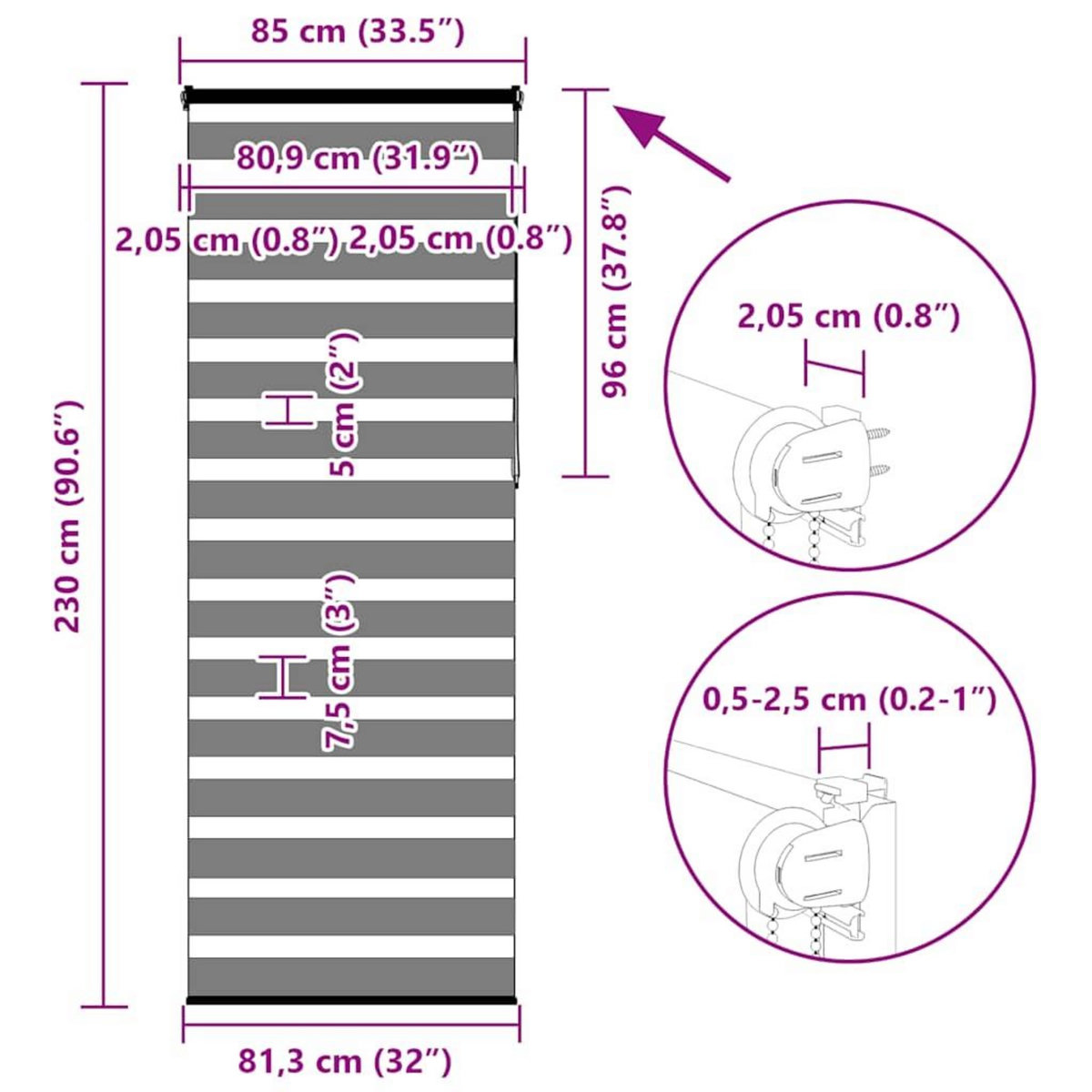 VIDAXL Store zebre marron 85x230 cm largeur du tissu 80,9 cm polyester