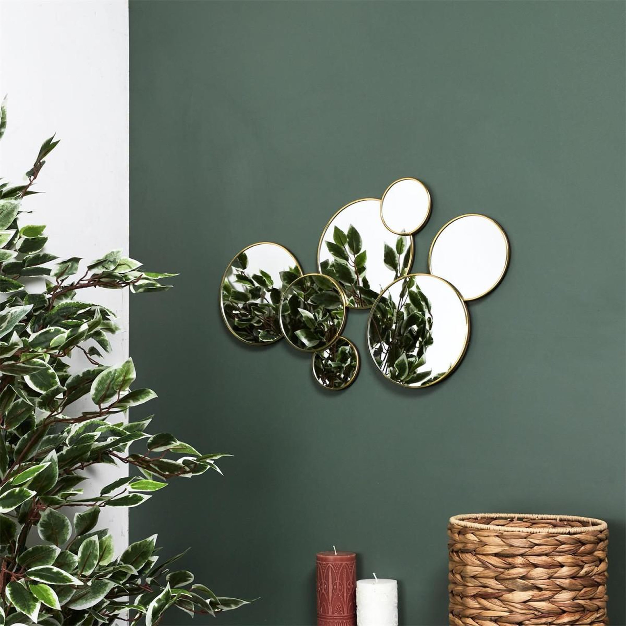 Voir la diapositive 3 : The Home Deco Factory Lot de 6 Miroirs Muraux  Rond  57cm Or