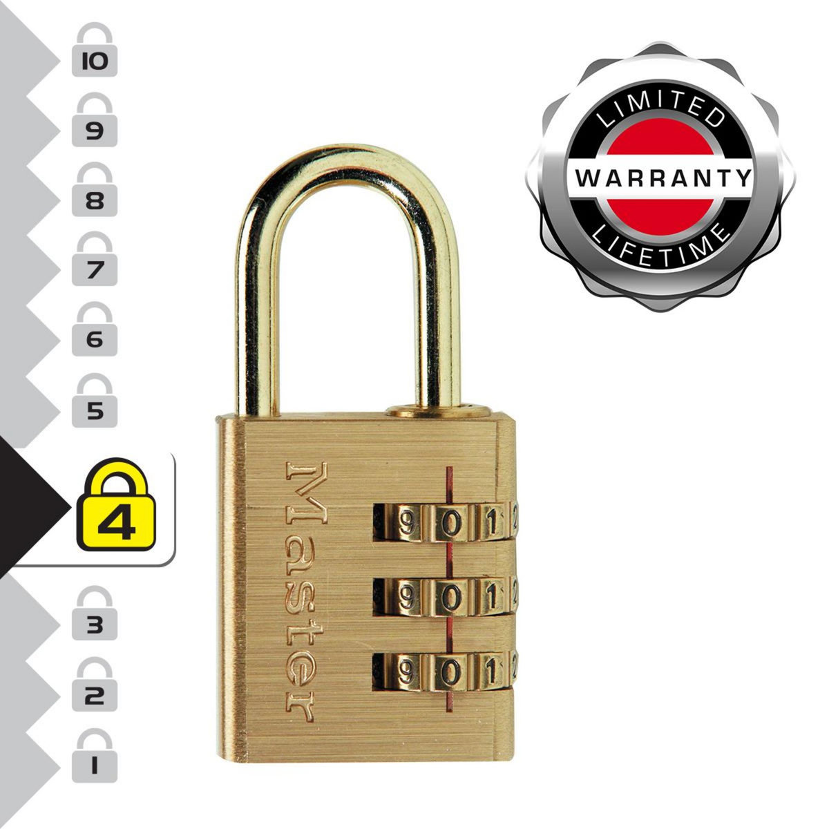 Master lock 630EURD Cadenas à Combinaison à 3 Chiffres en Aluminium et Finition Laiton, Doré, 6,5 x 3 x 1,5 cm