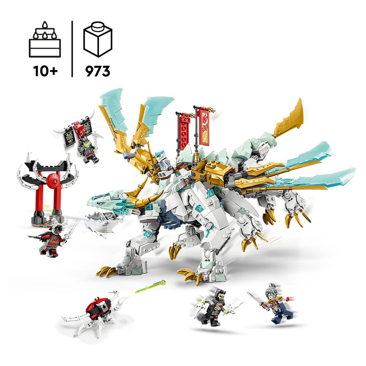 LEGO Ninjago 71786 La créature Dragon de glace de Zane, Jouet 2-en-1, Figurine de Dragon et Minifigurines