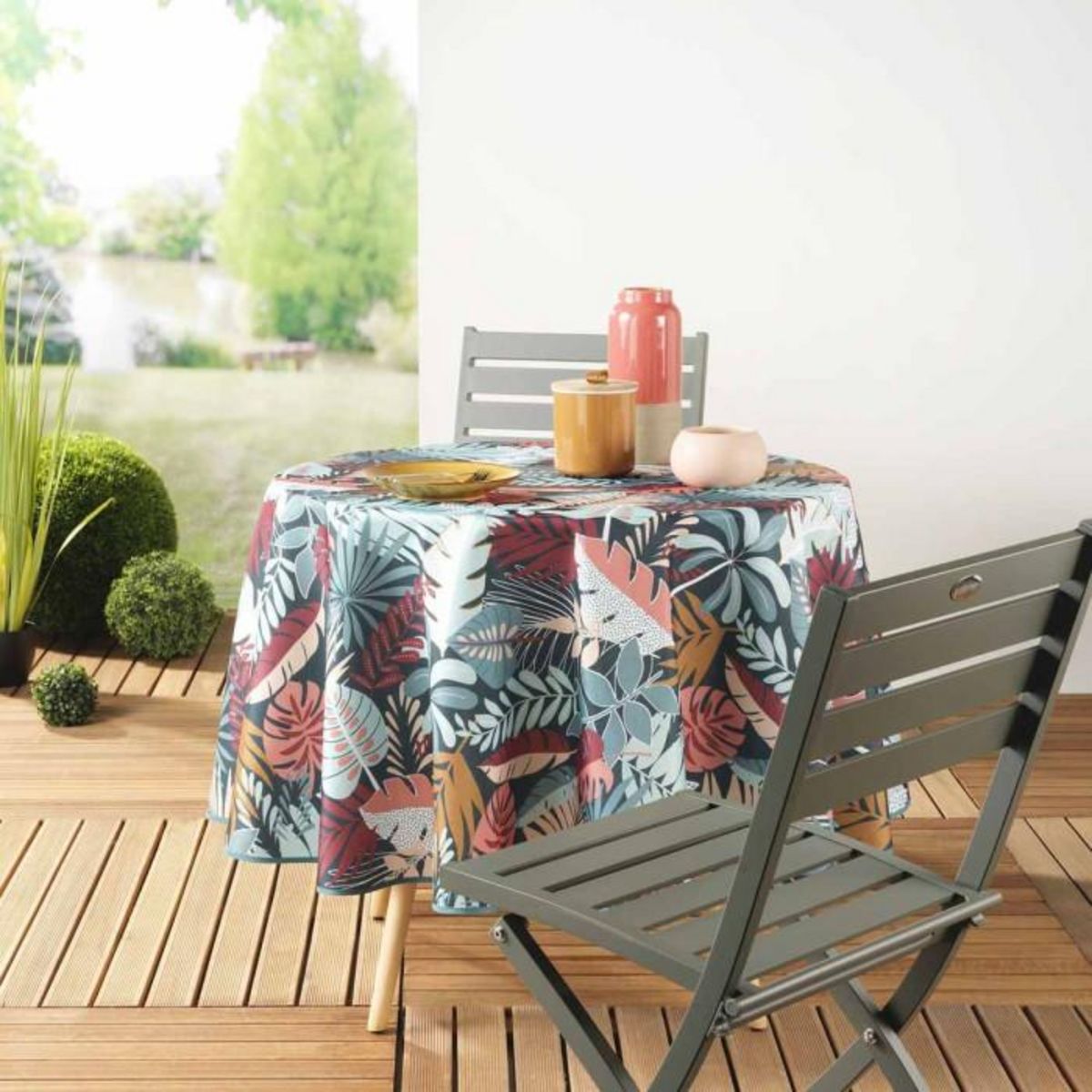 Paris Prix Nappe Ronde Antitache  Jacala  180cm Bleu