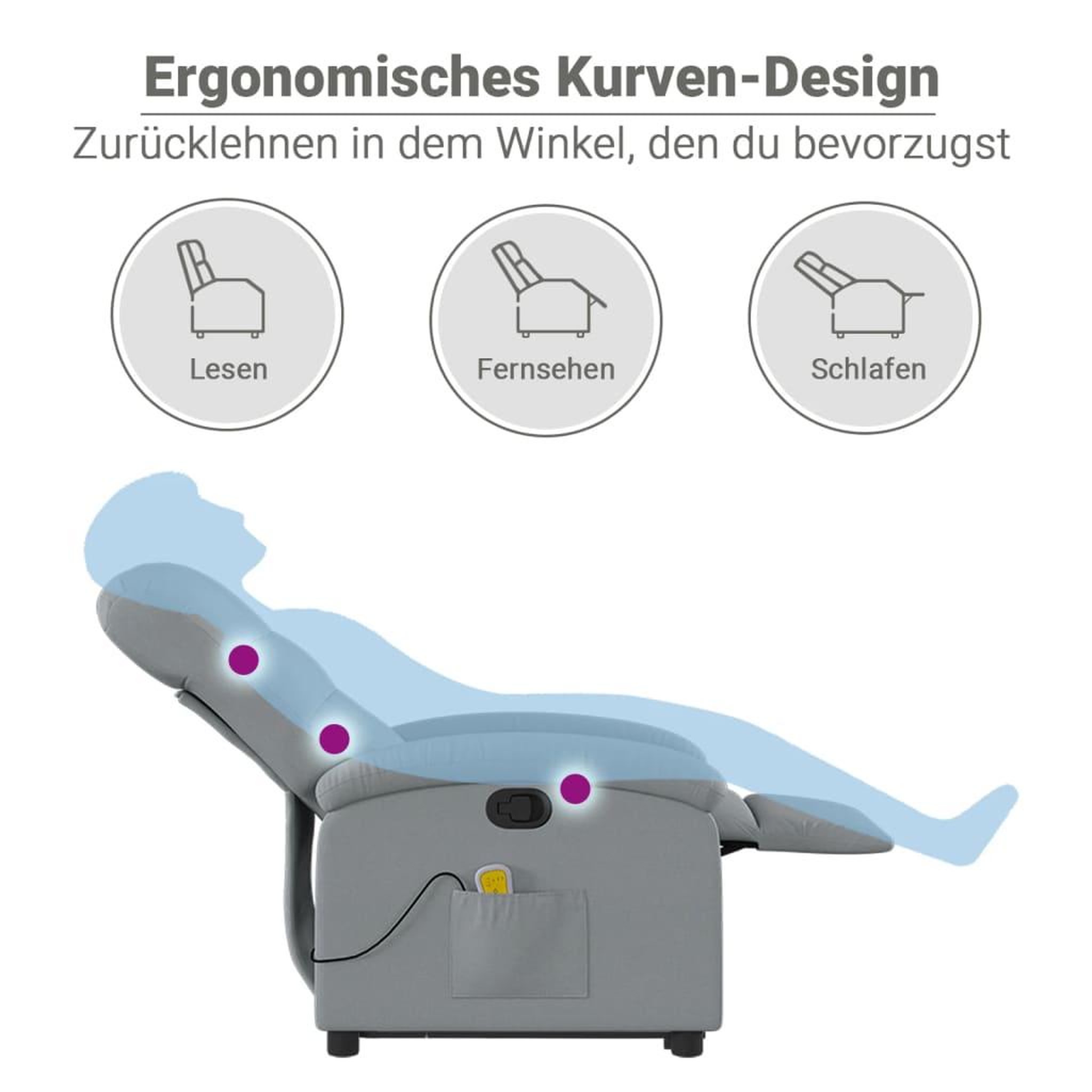 Voir la diapositive 6 : VIDAXL Fauteuil de massage inclinable Gris clair Tissu
