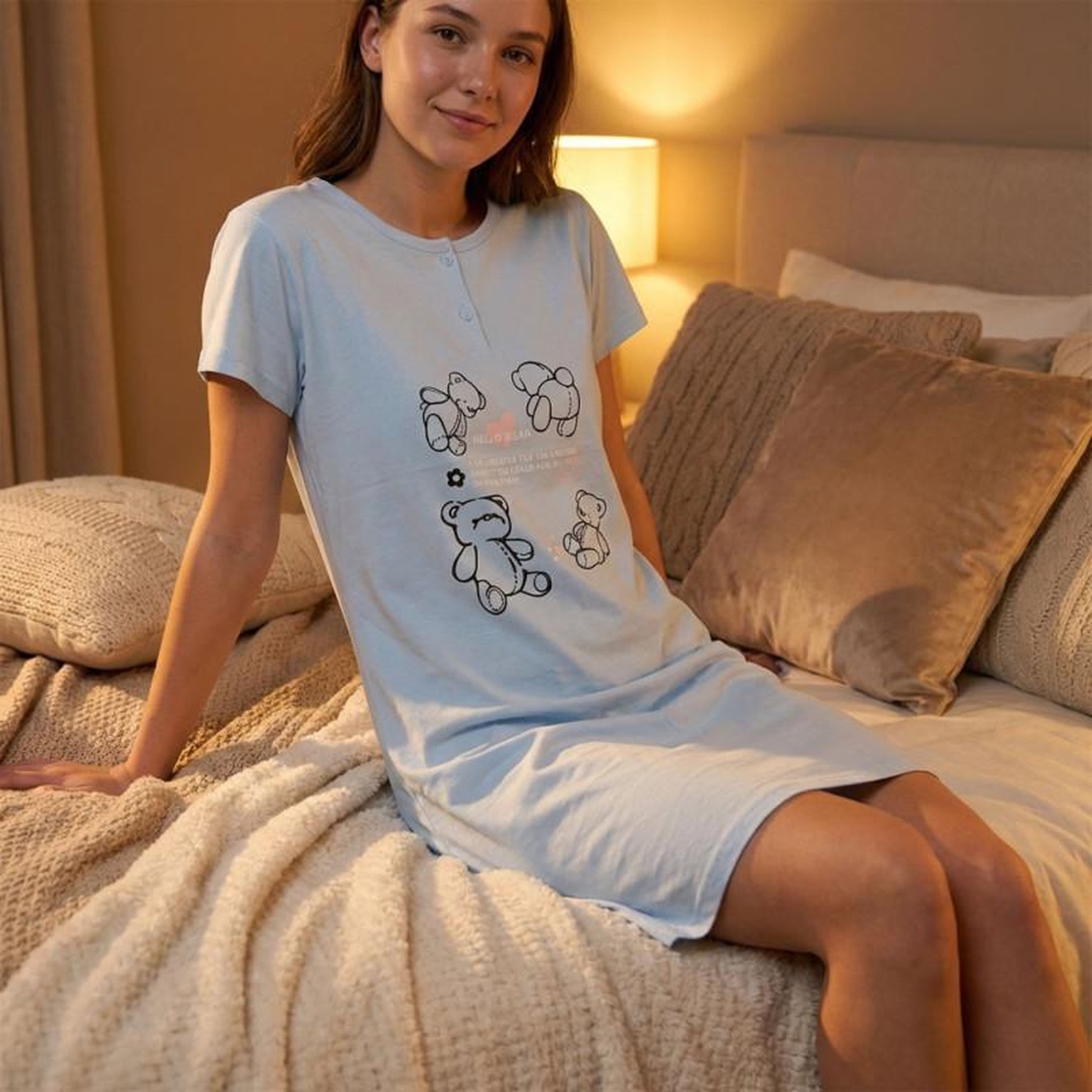 Voir la diapositive 2 : OZABI OZABI Chemise de Nuit Femme Microfibre HELLO BEAR Manches Courtes