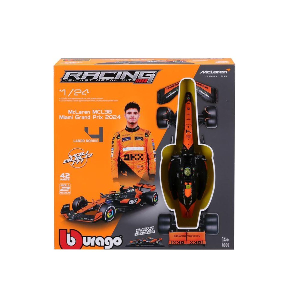 BBurago Kit à monter Bburago Racing F1 SF 2024 McLaren MCL38 Norris avec casque et stand