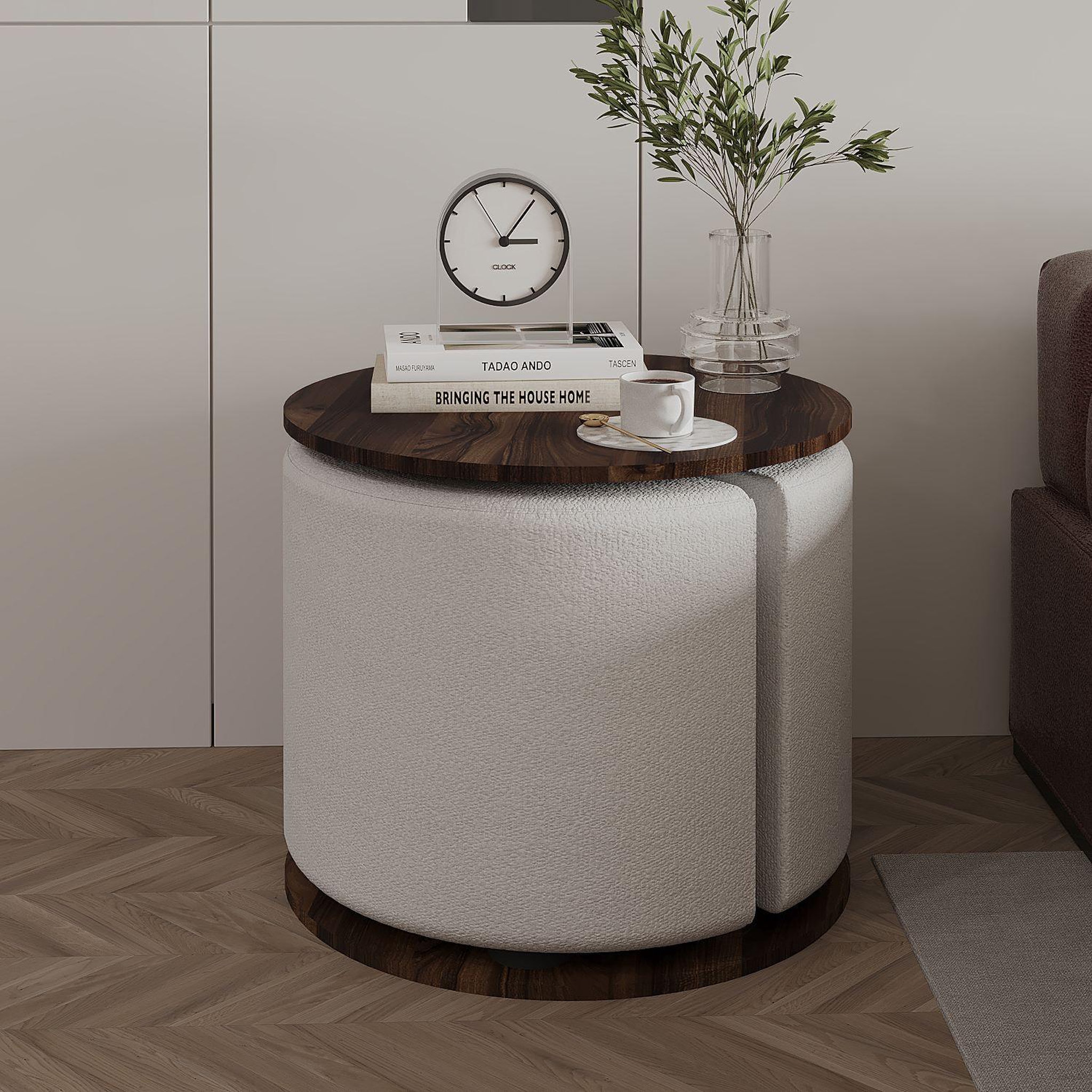 Voir la diapositive 2 : Habitat et Jardin Table d'appoint avec pouf en bois  vexana  - 43 x 43 x 47 cm - marron