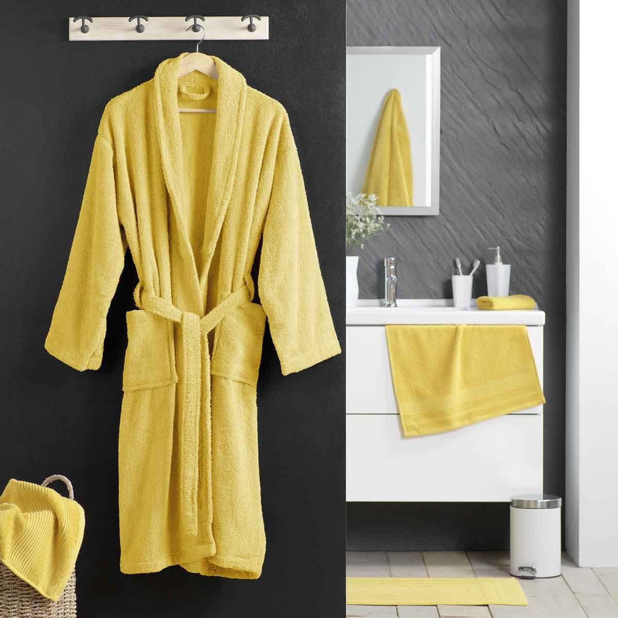 Voir la diapositive 4 : Douceur d'Intérieur Peignoir col châle en coton  tendresse  mimosa