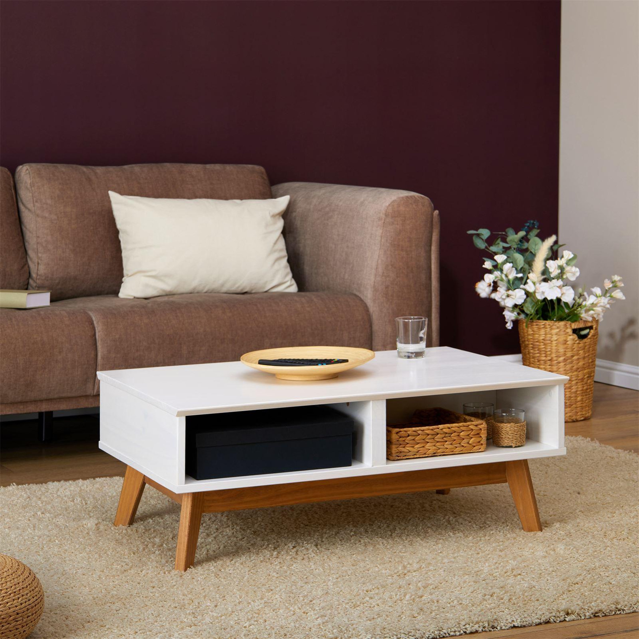 Voir la diapositive 4 : IDIMEX Table basse tibor, 2 tiroirs et 2 niches