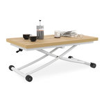 ID MARKET Table basse 2 en 1 relevable en table à manger rectangulaire URBANA 100 cm bois et blanc