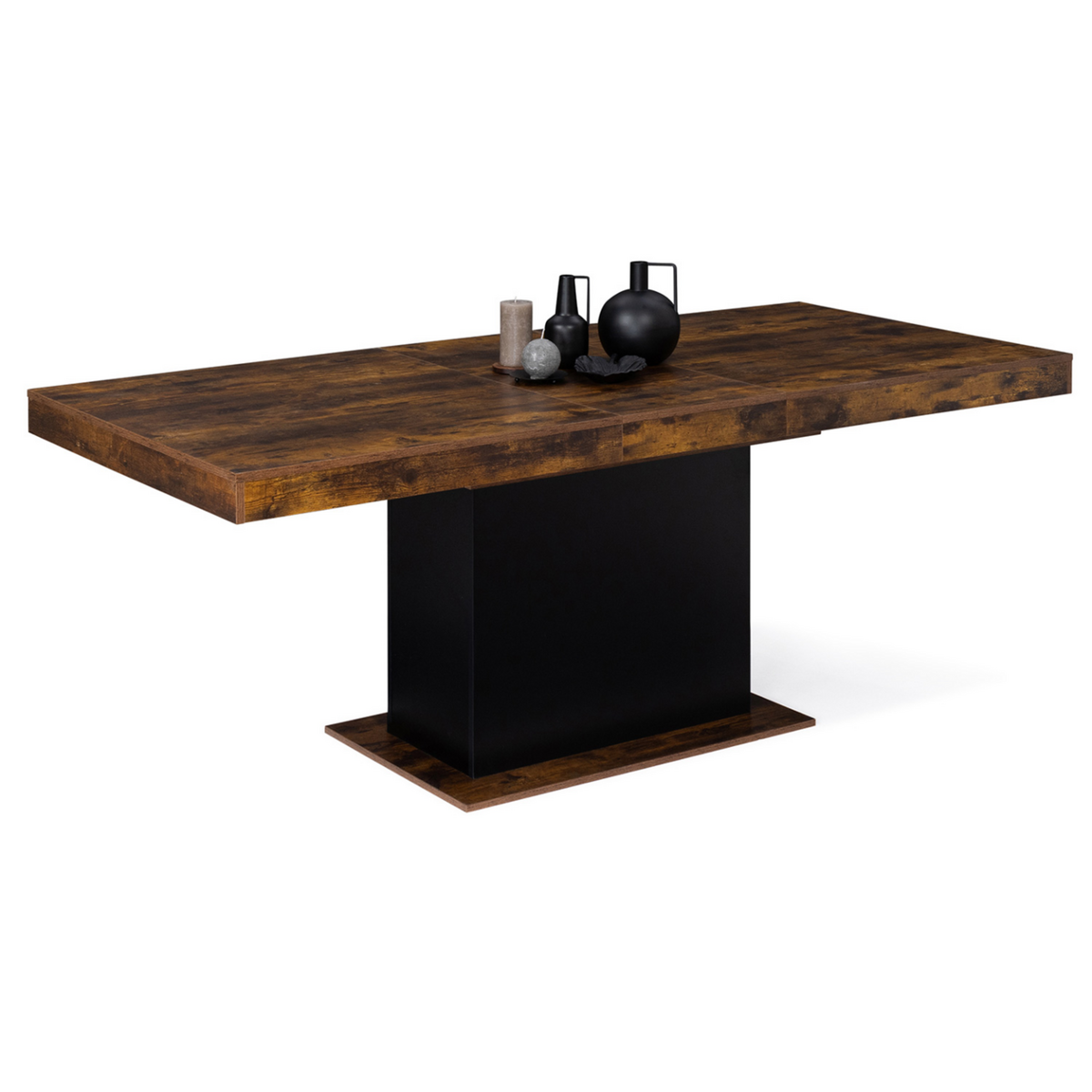 ID MARKET Table à manger extensible rectangle EDEN 6-10 personnes bois effet vieilli et noir 160-200 cm