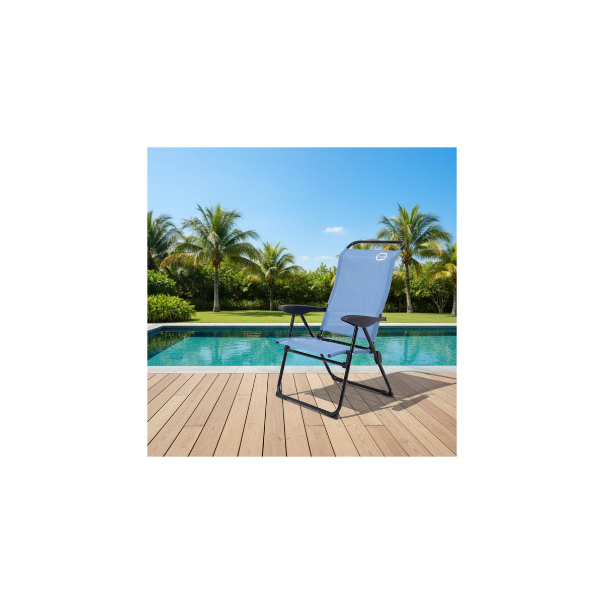 O'Camp Fauteuil de camping 5 positions pliable - O'Camp - Bleu - Dimensions : 70 x 62 x 105 cm