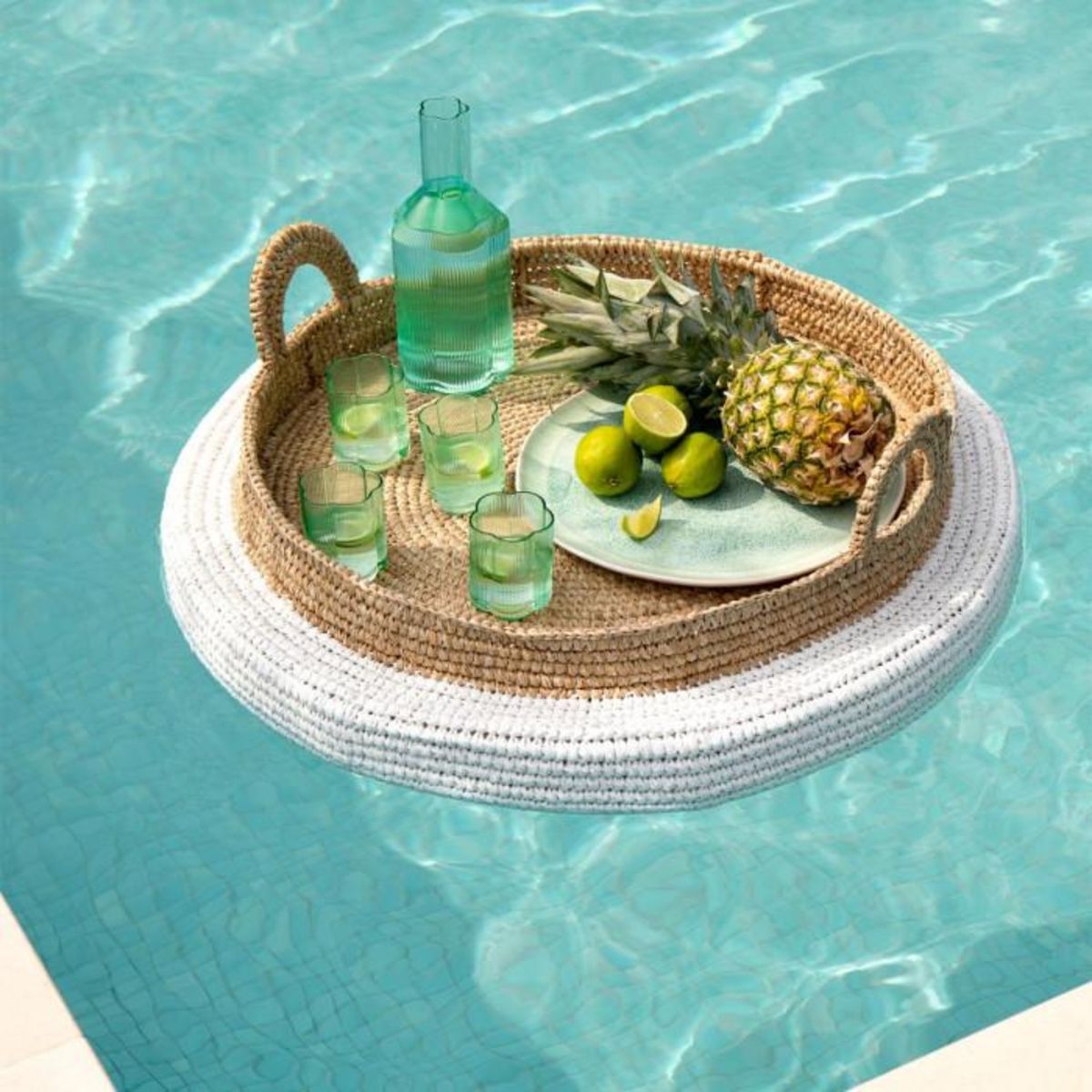 Paris Prix Plateau de Service Flottant  Jonc de Mer  75cm Naturel & Blanc