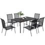 Voir la diapositive 1 : OUTSUNNY Ensemble de jardin 6 pers. 6 chaises empilables table plateau verre trempé 5 mm métal époxy textilène noir