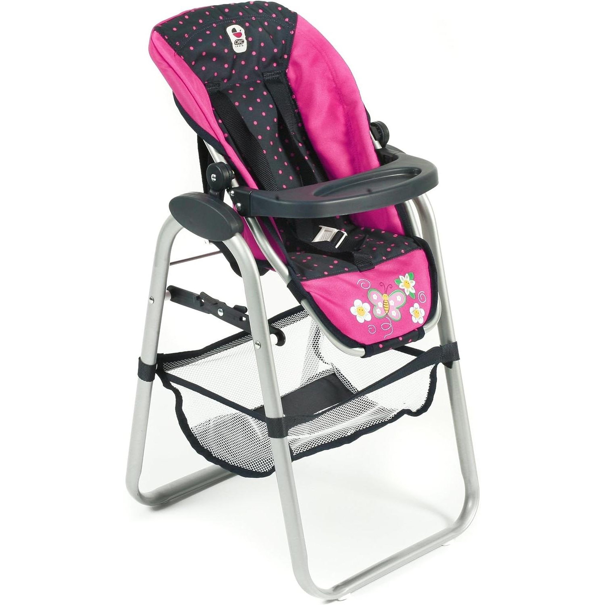 BAYER CHIC 2000 Chaise haute pour poupées - Design Marine et rose à pois.