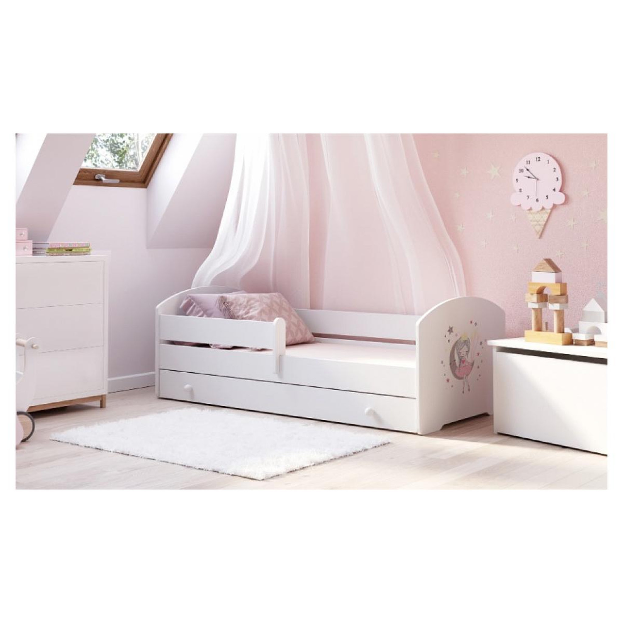 Voir la diapositive 2 : KOBI Lit enfant LUK BAR+SZU 140x70 Lune tiroir de rangement avec matelas