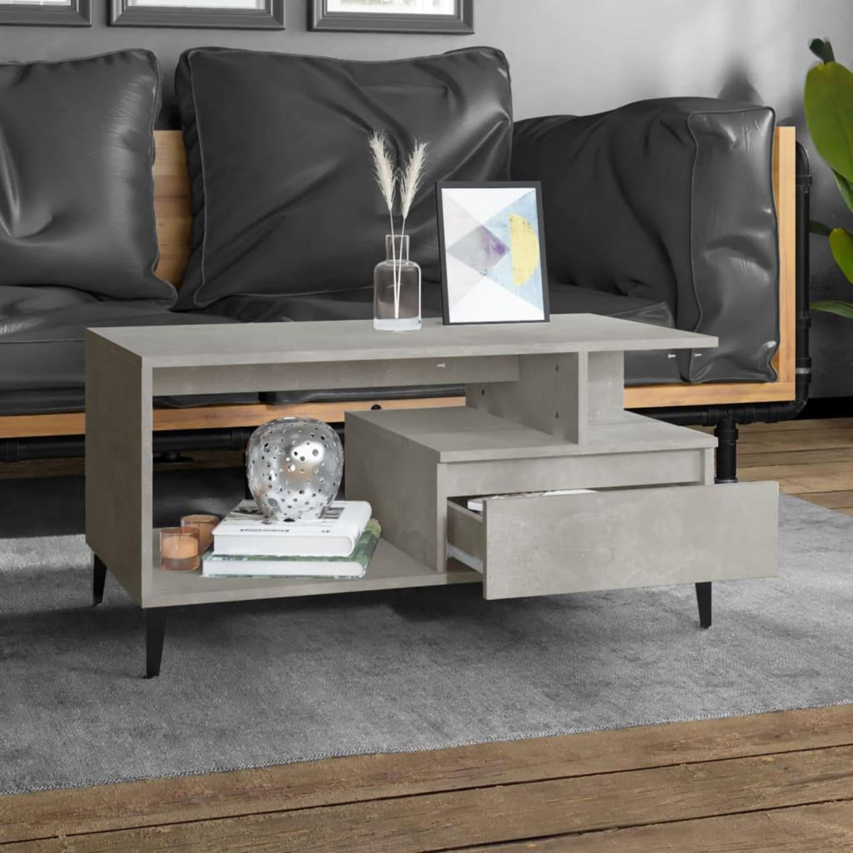 VIDAXL Table basse Gris beton 90x49x45 cm Bois d'ingenierie