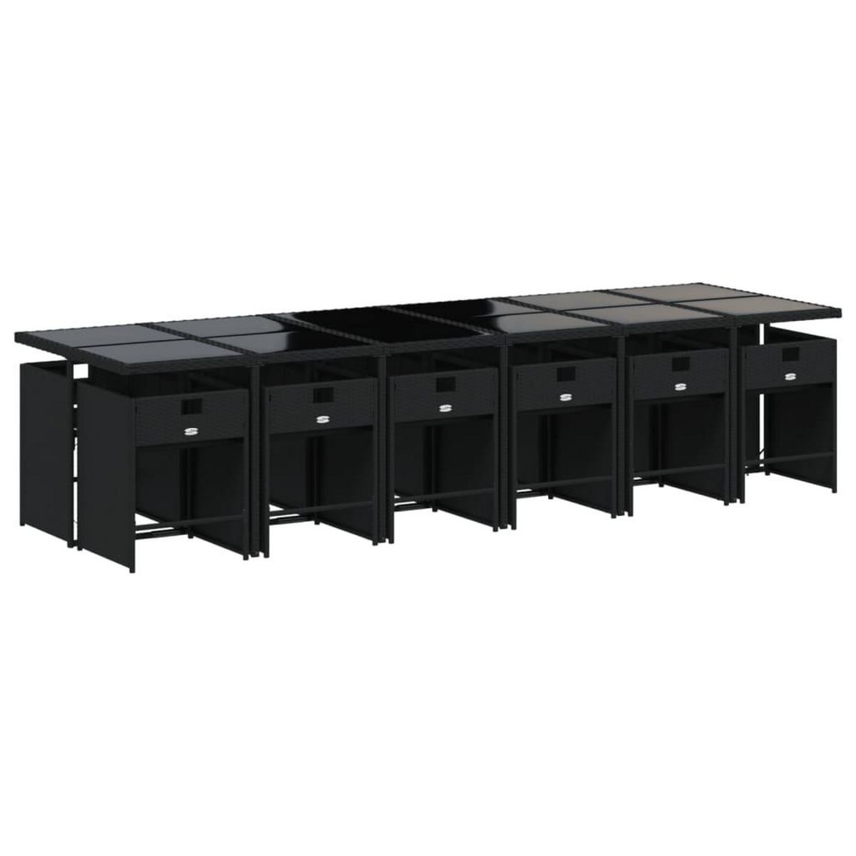 VIDAXL Ensemble a manger de jardin 13 pcs coussins noir resine tressee