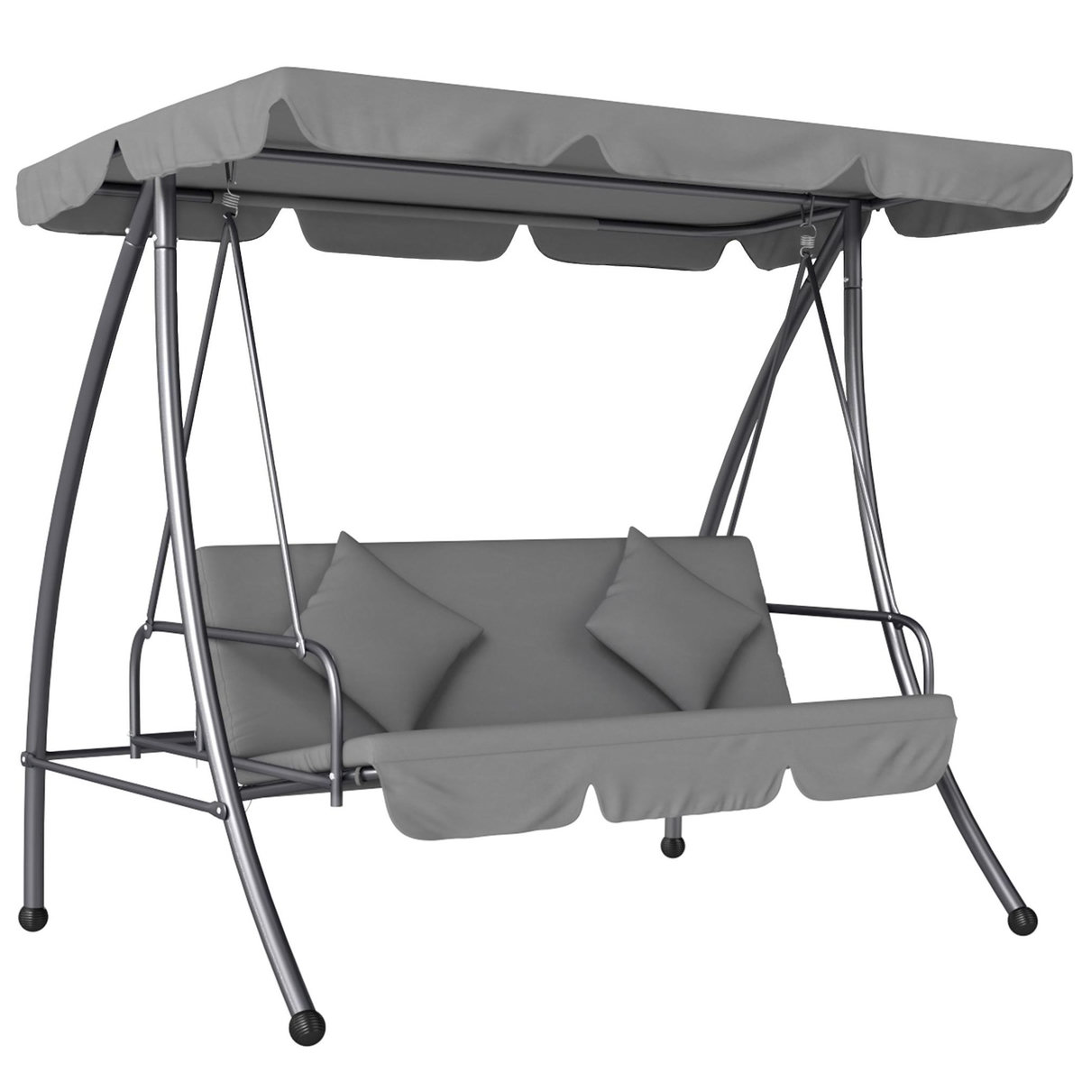 OUTSUNNY Balancelle de jardin convertible 3 places grand confort inclinaison toit réglable matelas fourni métal polyester gris clair
