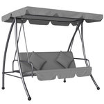 OUTSUNNY Balancelle de jardin convertible 3 places grand confort inclinaison toit réglable matelas fourni métal polyester gris clair