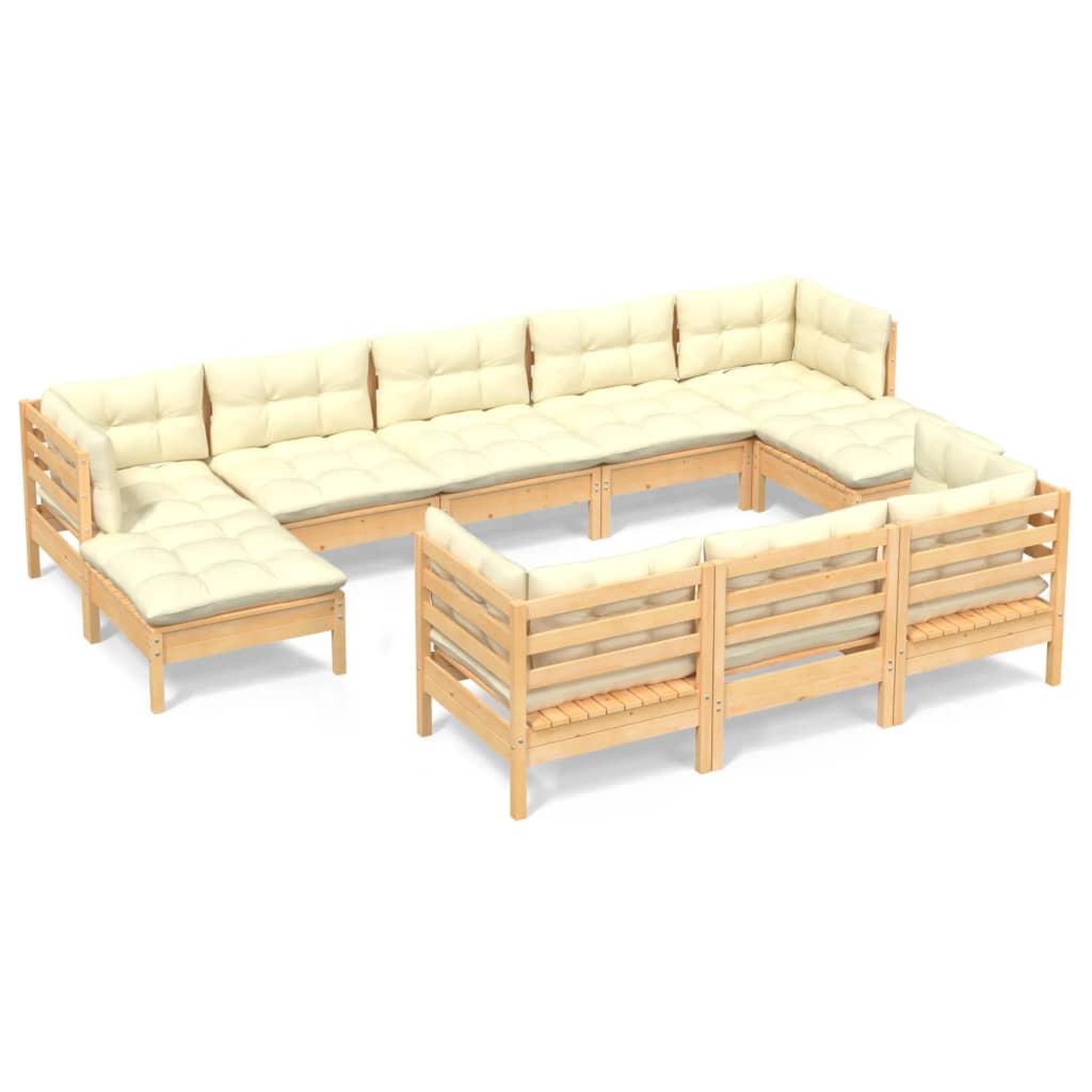 Voir la diapositive 2 : VIDAXL Salon de jardin 10 pcs avec coussins creme bois de pin massif