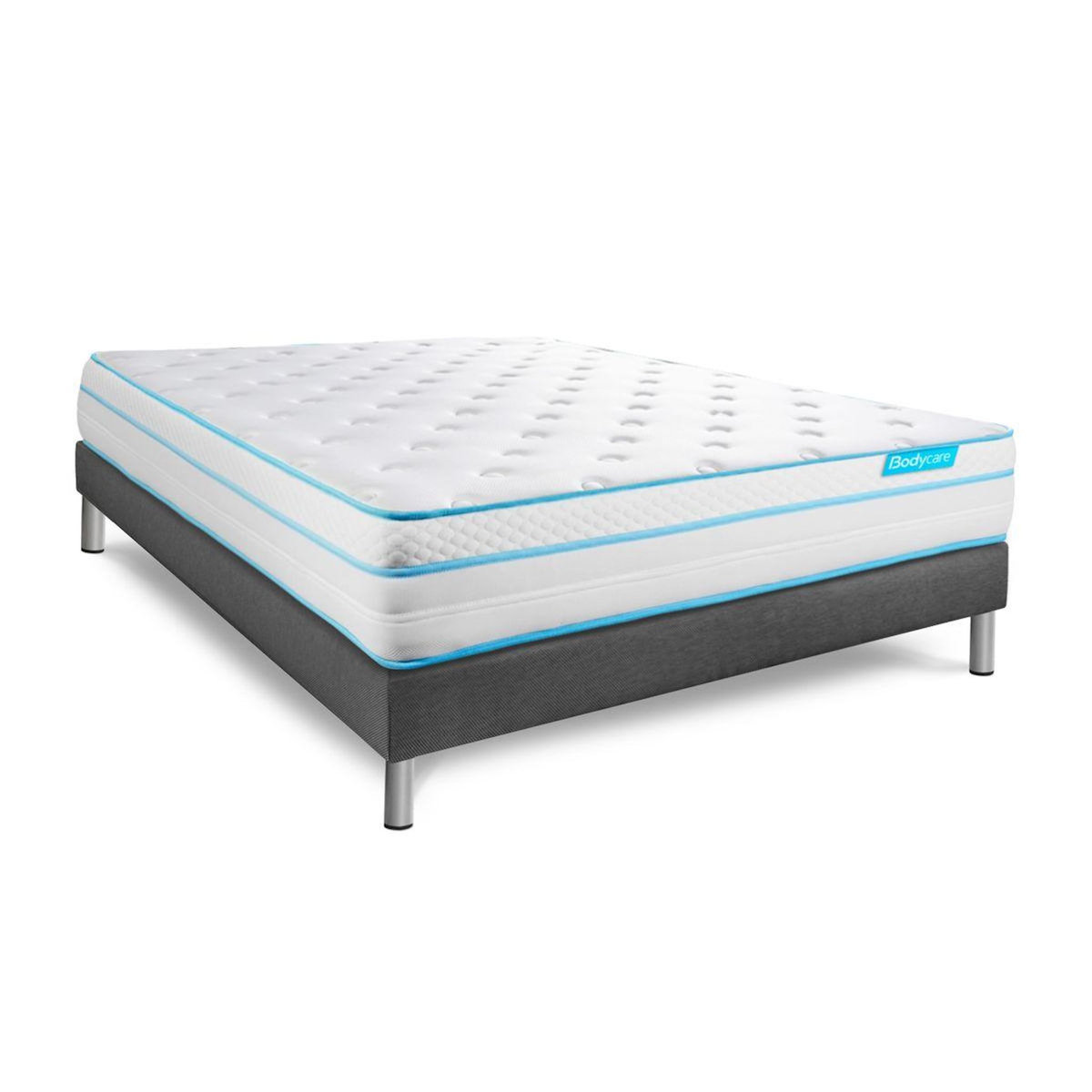 BODYCARE Ensemble 160x200 matelas BodyMax micro ressorts ensachés et mémoire de forme + sommier kit gris