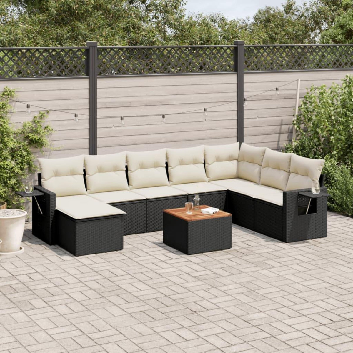 VIDAXL Salon de jardin 9 pcs avec coussins noir resine tressee
