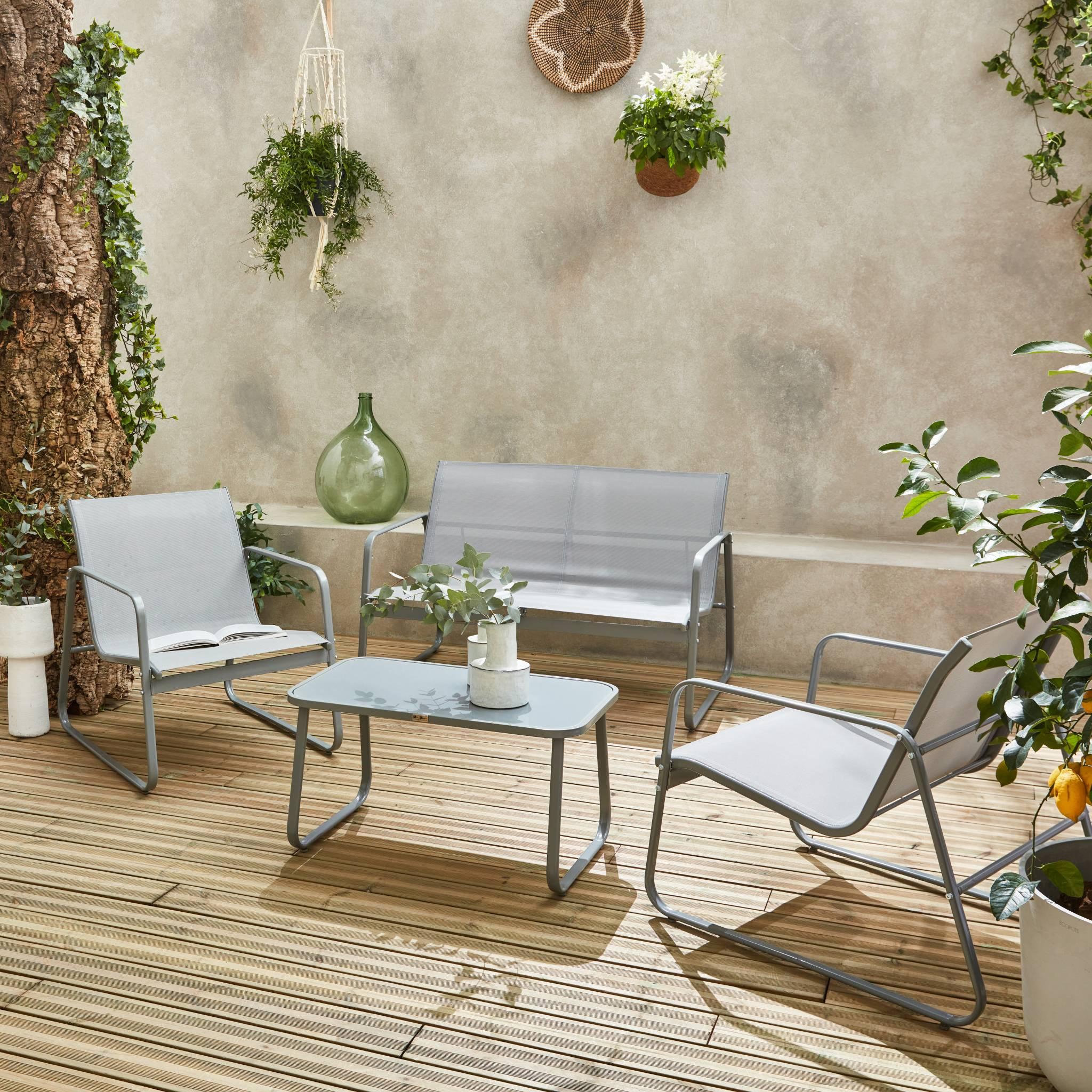Voir la diapositive 3 : SWEEEK Salon de jardin en métal  et textilène pour 4 personnes, design