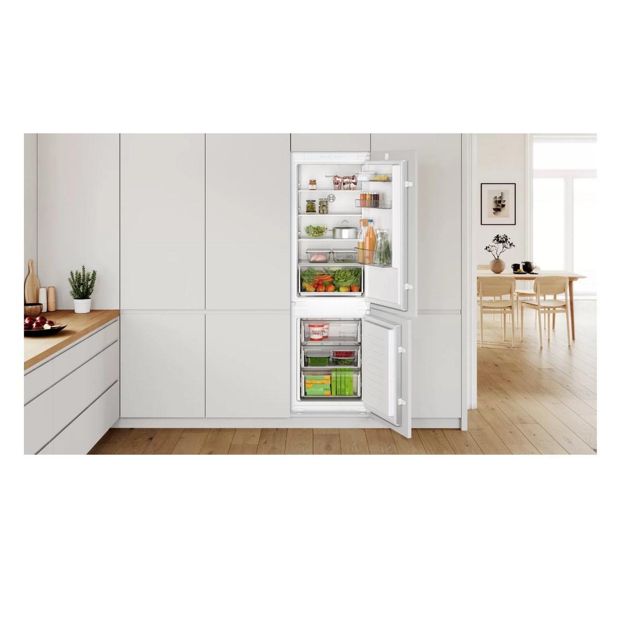 Voir la diapositive 3 : BOSCH Réfrigérateur combiné intégrable à glissières 260l blanc - kin86nse0