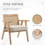 Voir la diapositive 4 : HOMCOM Fauteuil lounge avec coussin - dossier en cannage - assise profonde - accoudoirs - structure bois hévéa - aspect lin beige