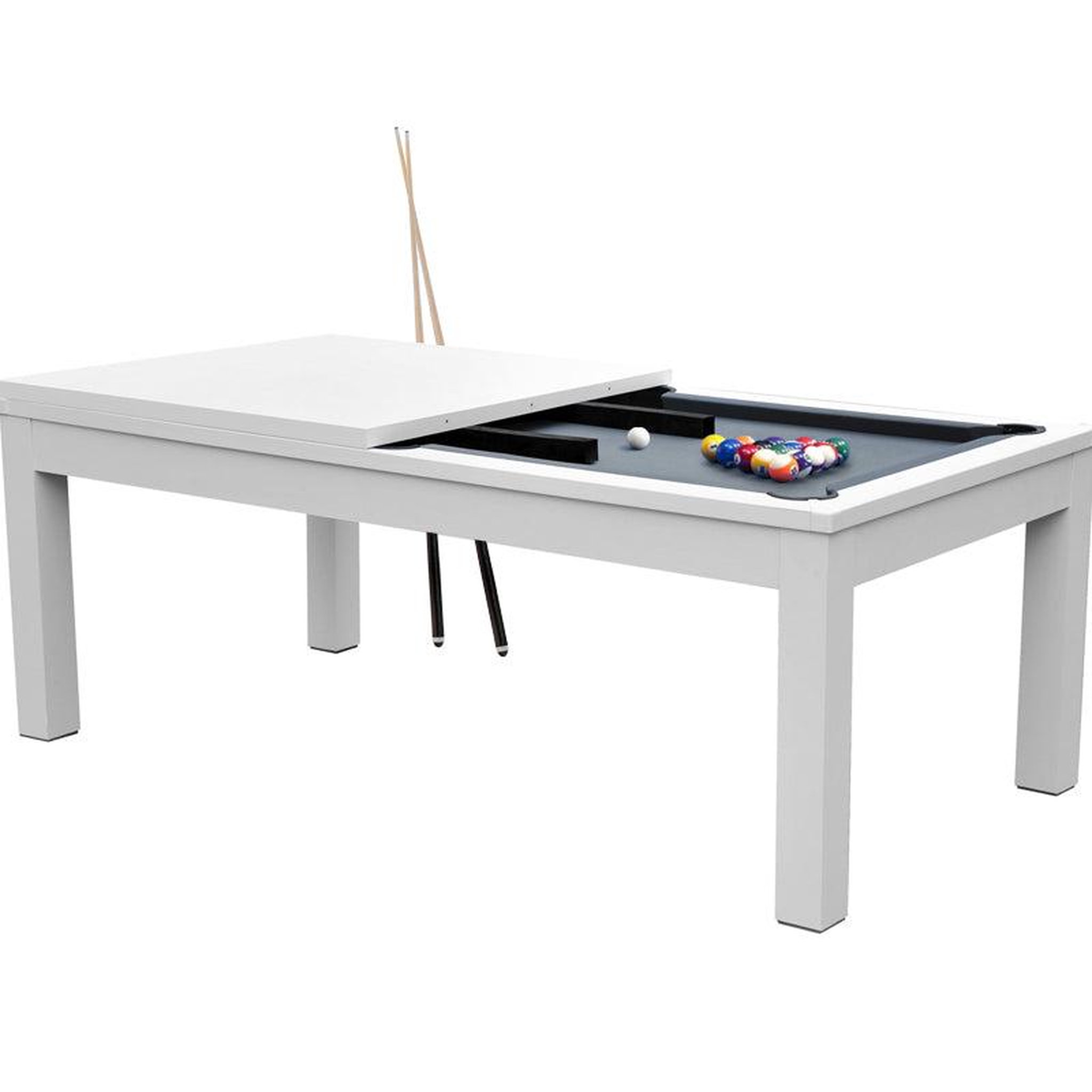 MAISON PAVANE Table de billard convertible blanche tapis gris-eddie