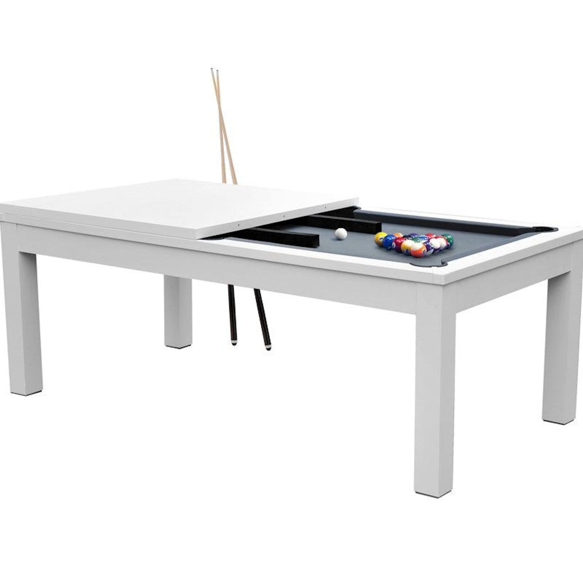 Rendez vous déco Table de billard convertible blanche tapis gris-Eddie