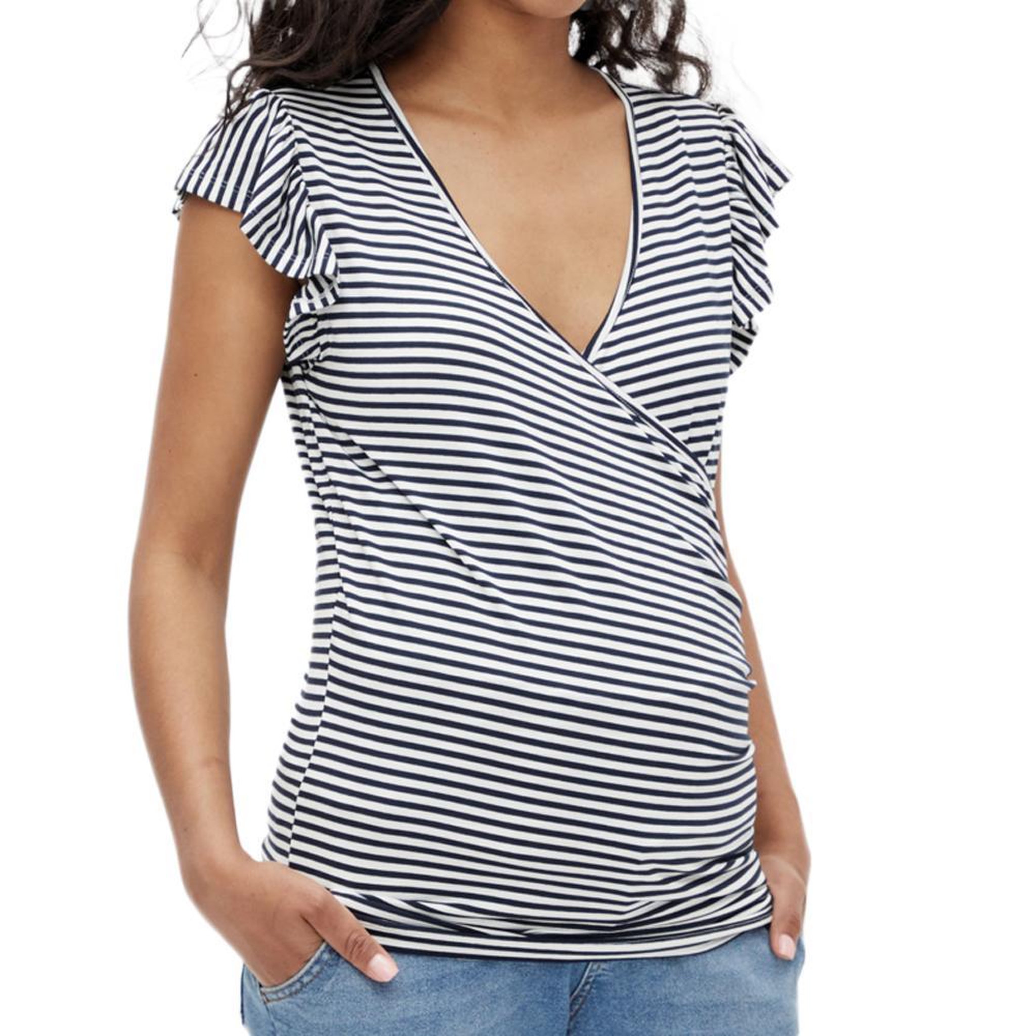 MAMALICIOUS T-Shirt Blanc/Noir Femme Mamalicious Gisele. Coloris disponibles : Blanc