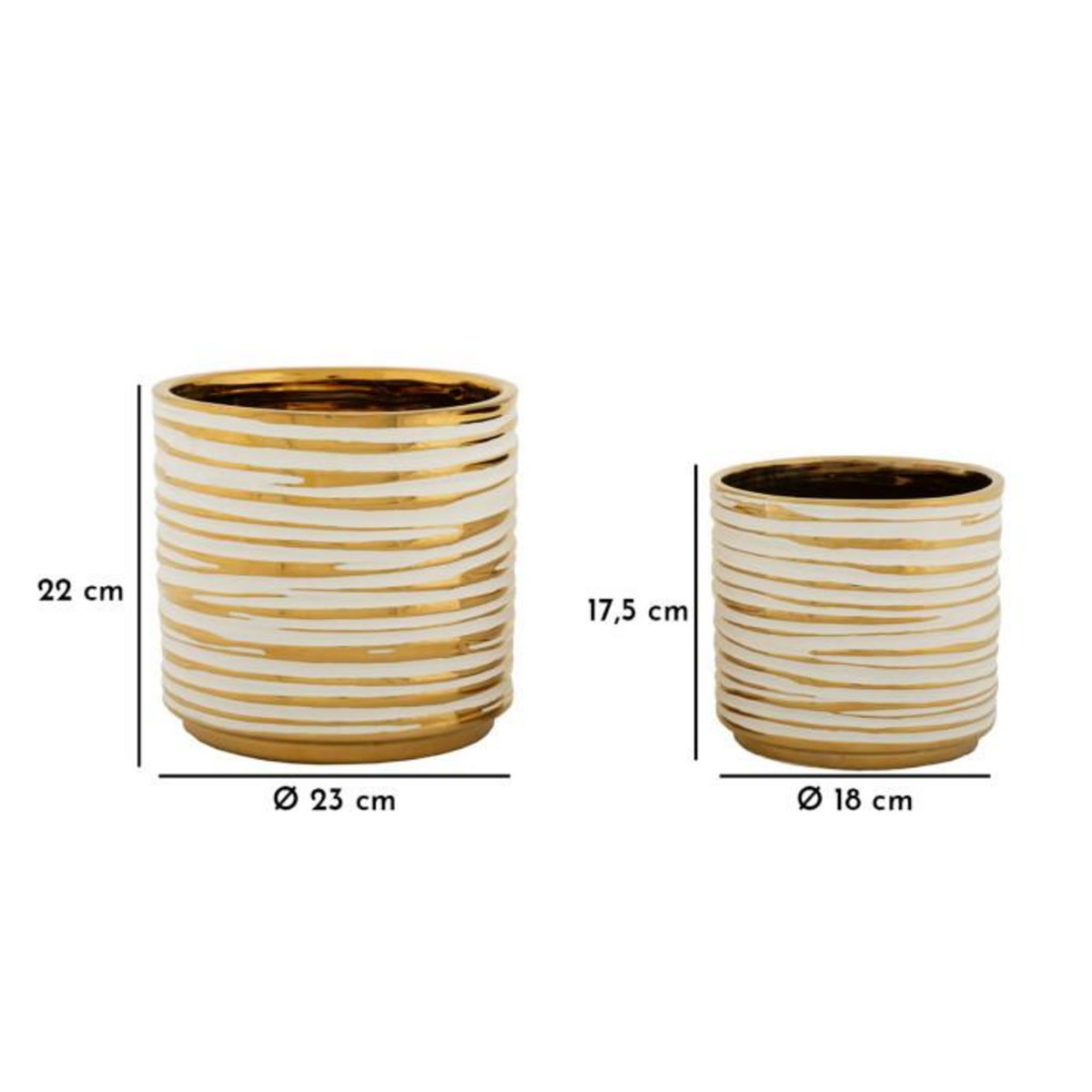 Paris Prix Lot de 2 Vases en Céramique  Blom  23cm Or & Blanc