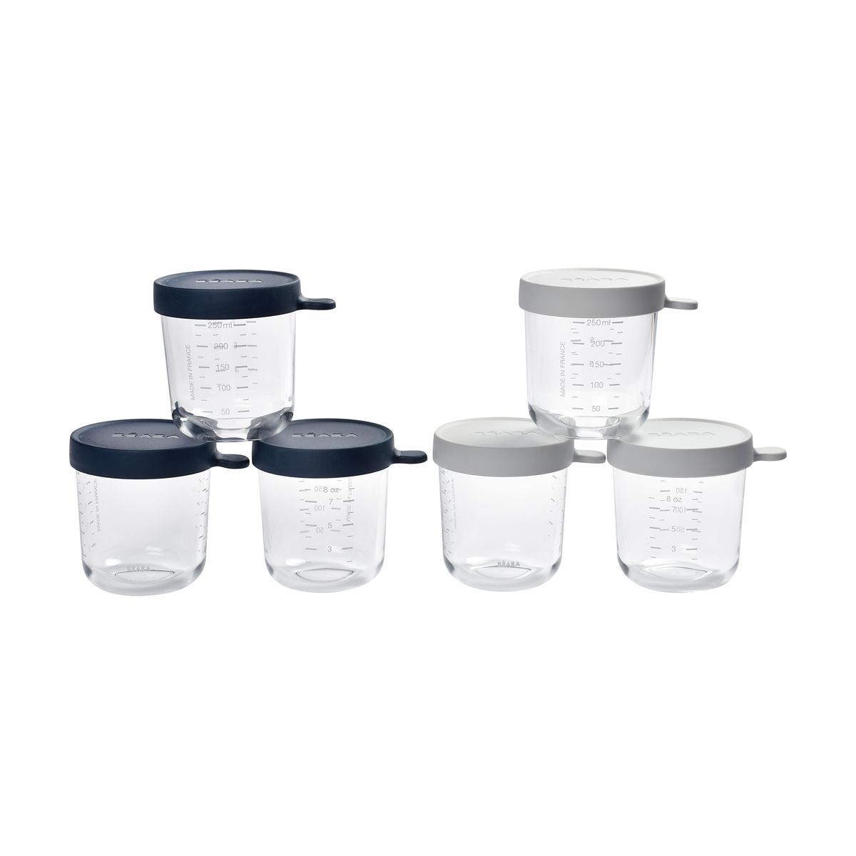 BEABA Pack 6 portions verre ( 250 ml dark blue  / 250 ml light miste)
