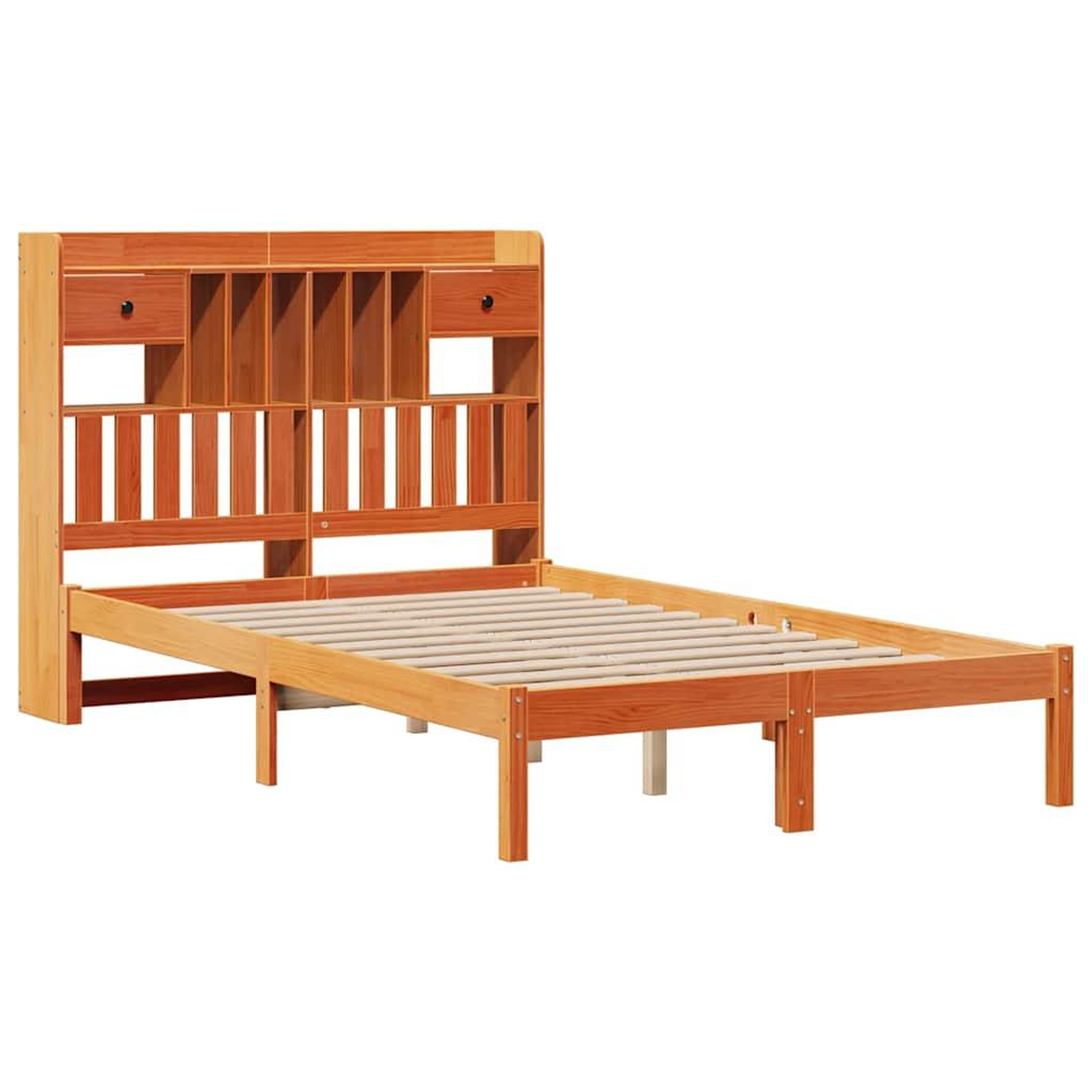 Voir la diapositive 3 : VIDAXL Lit bibliotheque sans matelas cire marron 135x190 cm pin massif