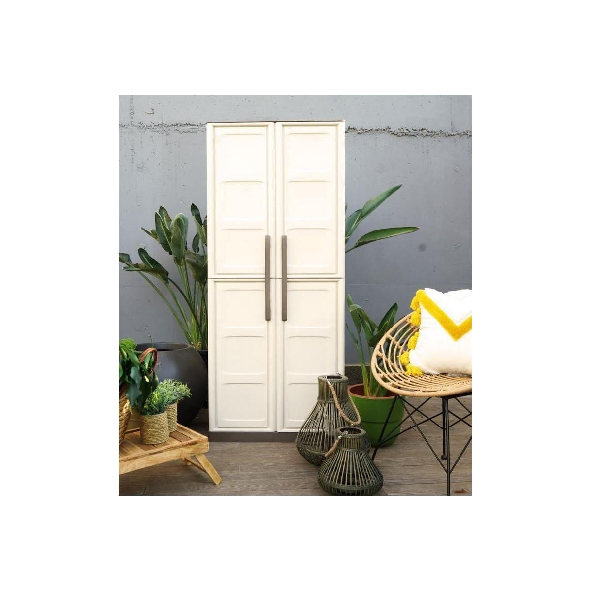 INTEC Armoire de rangement haute 2 portes 3 étagères - 70 x 39 x 165 cm - Armoire Intérieur/Exterieur Résistante INTEC