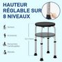 Voir la diapositive 6 : HOMCOM Tabouret de douche réglable en hauteur siège de douche ergonomique pieds antidérapants charge max. 136 Kg alu HDPE noir