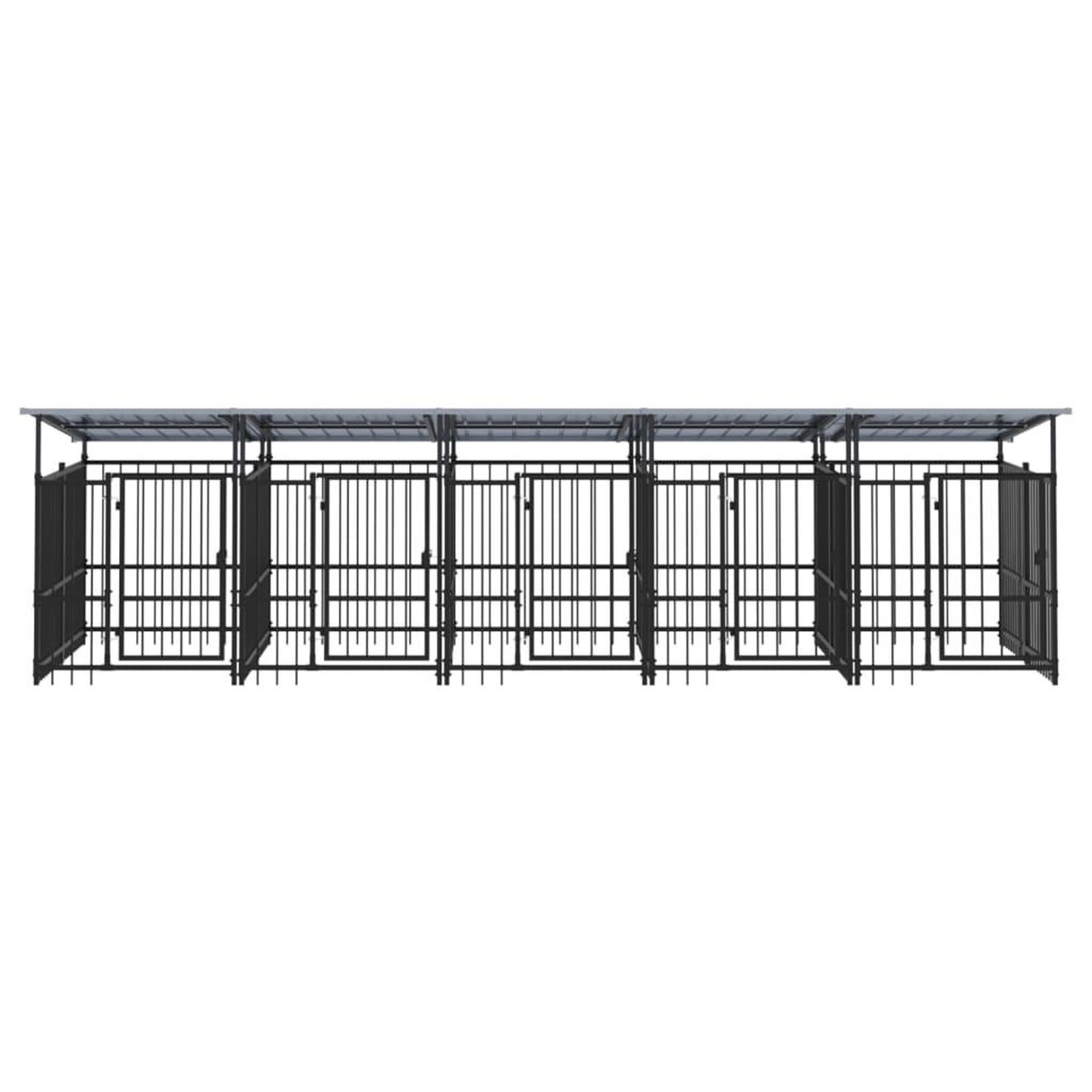 Voir la diapositive 3 : VIDAXL Chenil d'exterieur avec toit pour chiens Acier 9,38 m²