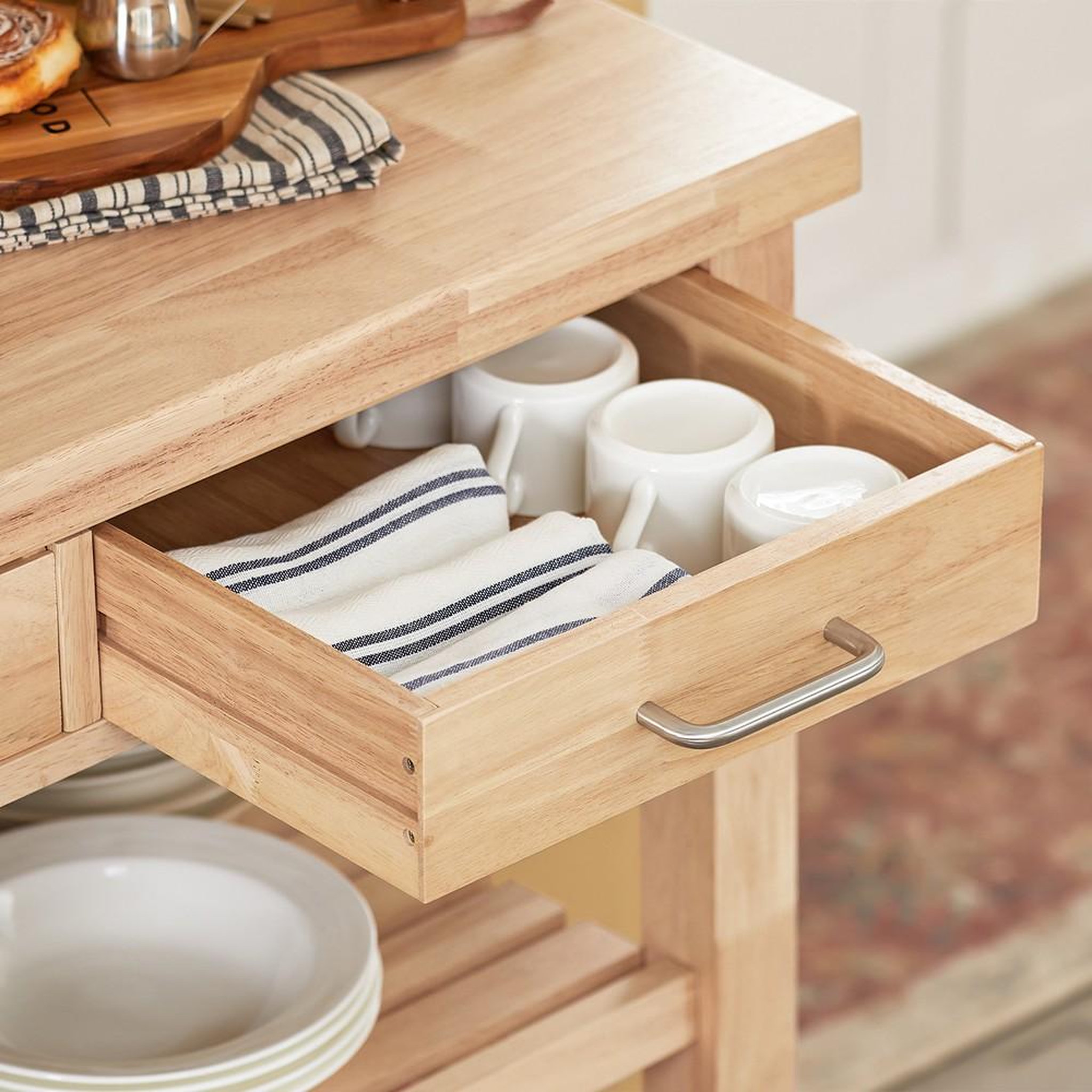 Voir la diapositive 4 : SOBUY Îlot de cuisine mobile avec tiroirs, couleur bois, 80x40x90 cm, fkw24-ii-n