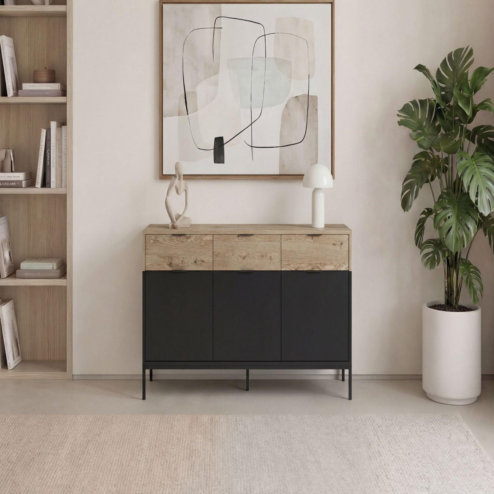 Voir la diapositive 2 : CASANOVA PARIS ELINE - Buffet 3 portes 150cm en mélamine - Noir
