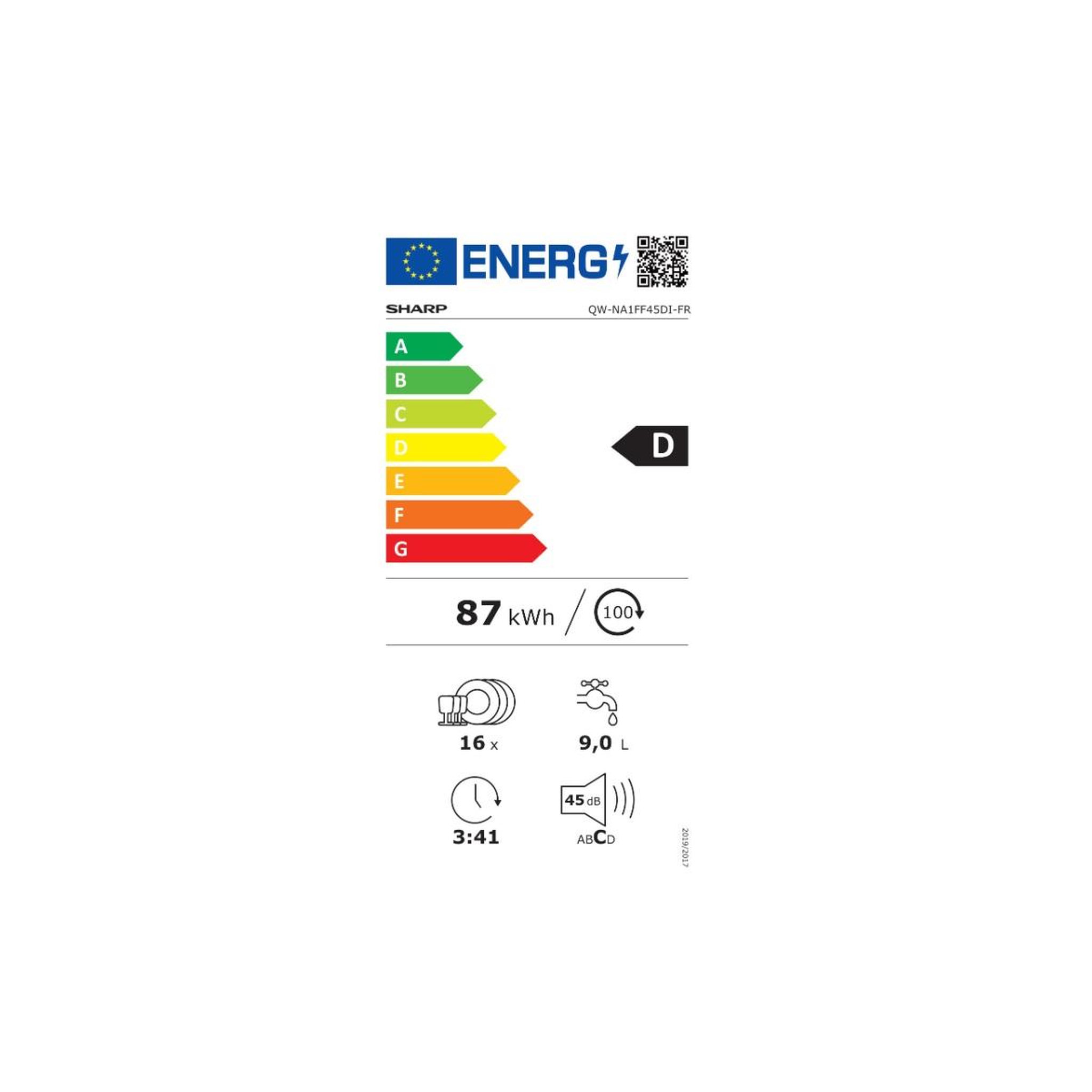 Voir la diapositive 2 : Sharp Lave-vaiselle 60cm 16 couverts 45db inox - qwna1ff45di