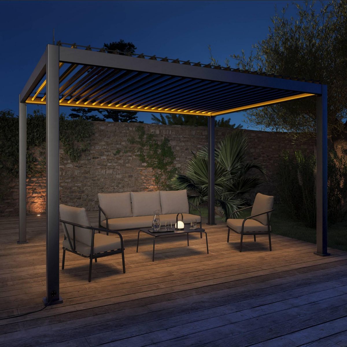 SWEEEK Pergola Bioclimatique électrique 3x4m. aluminium. à lames orientables avec éclairage LED