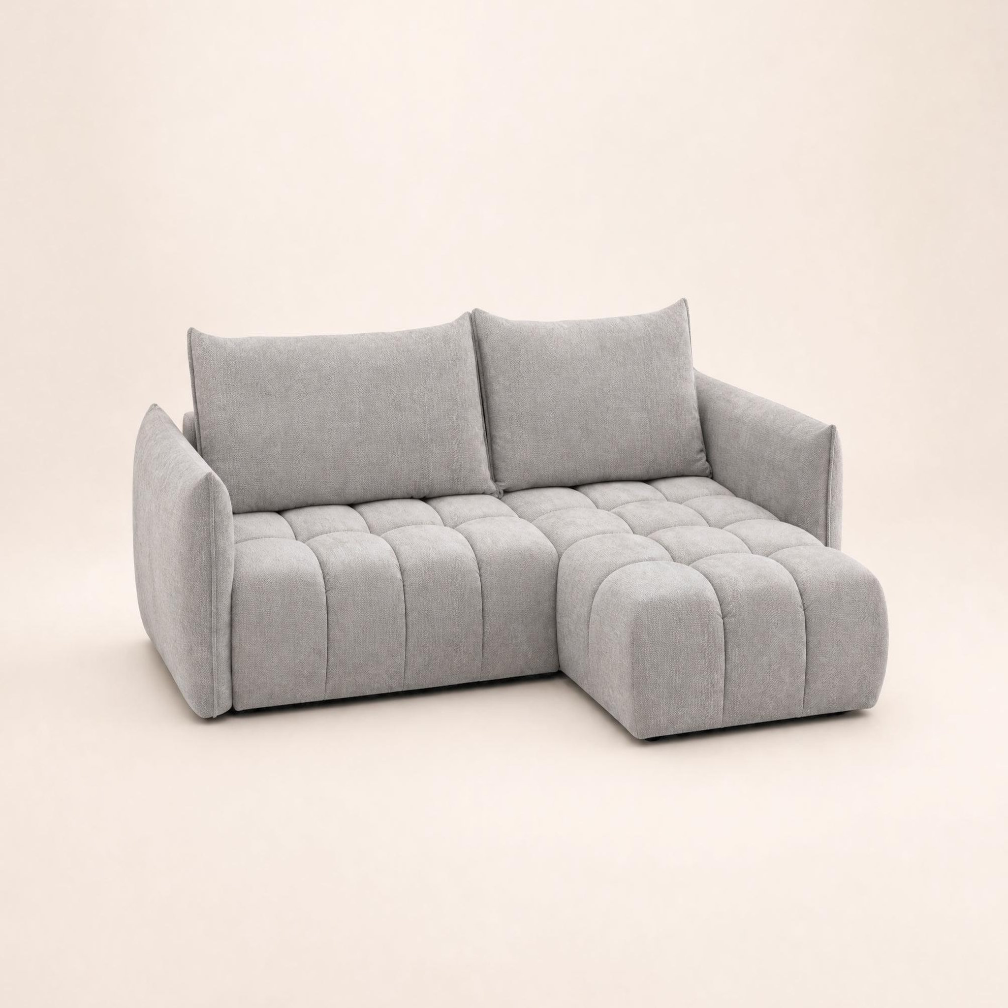 Voir la diapositive 3 : BEST MOBILIER Ambroise - canapé d'angle droit 4 places convertible avec coffre en velours texturé