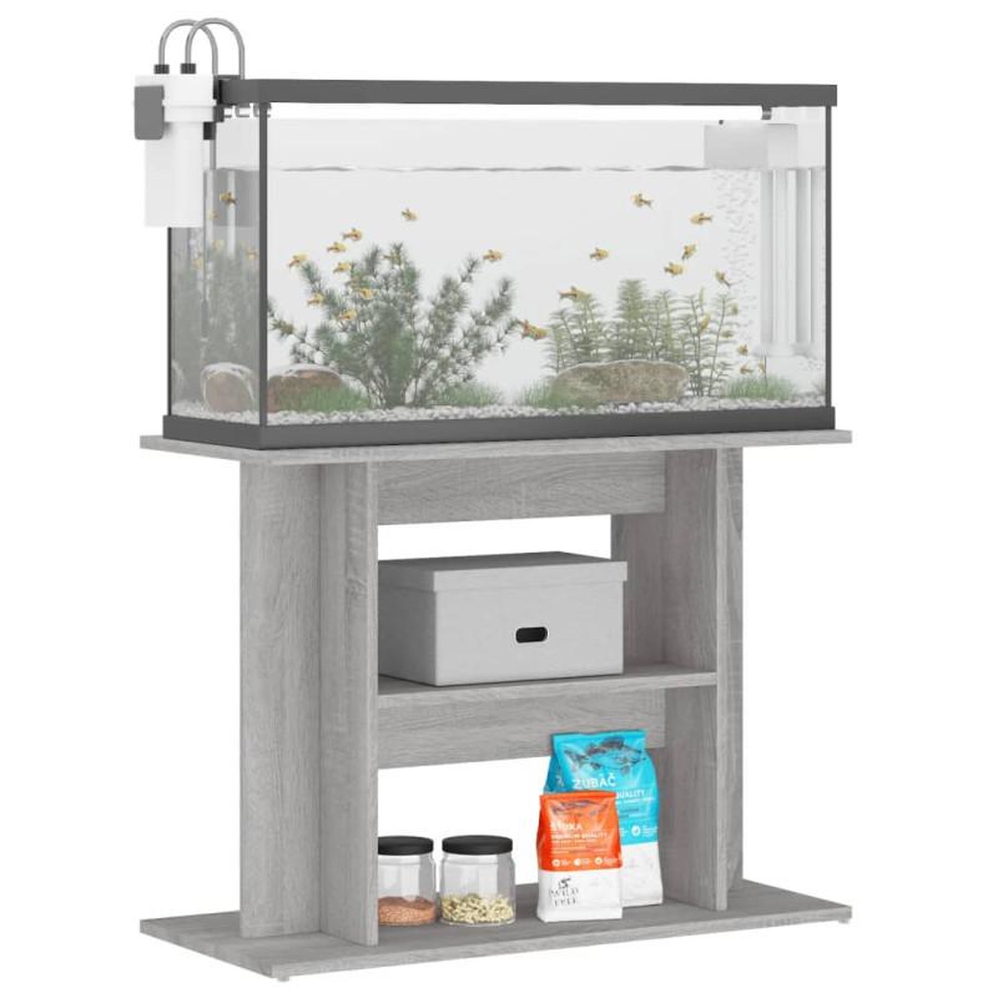 Voir la diapositive 3 : VIDAXL Support pour aquarium gris béton 80x35x60 cm bois d ingénierie