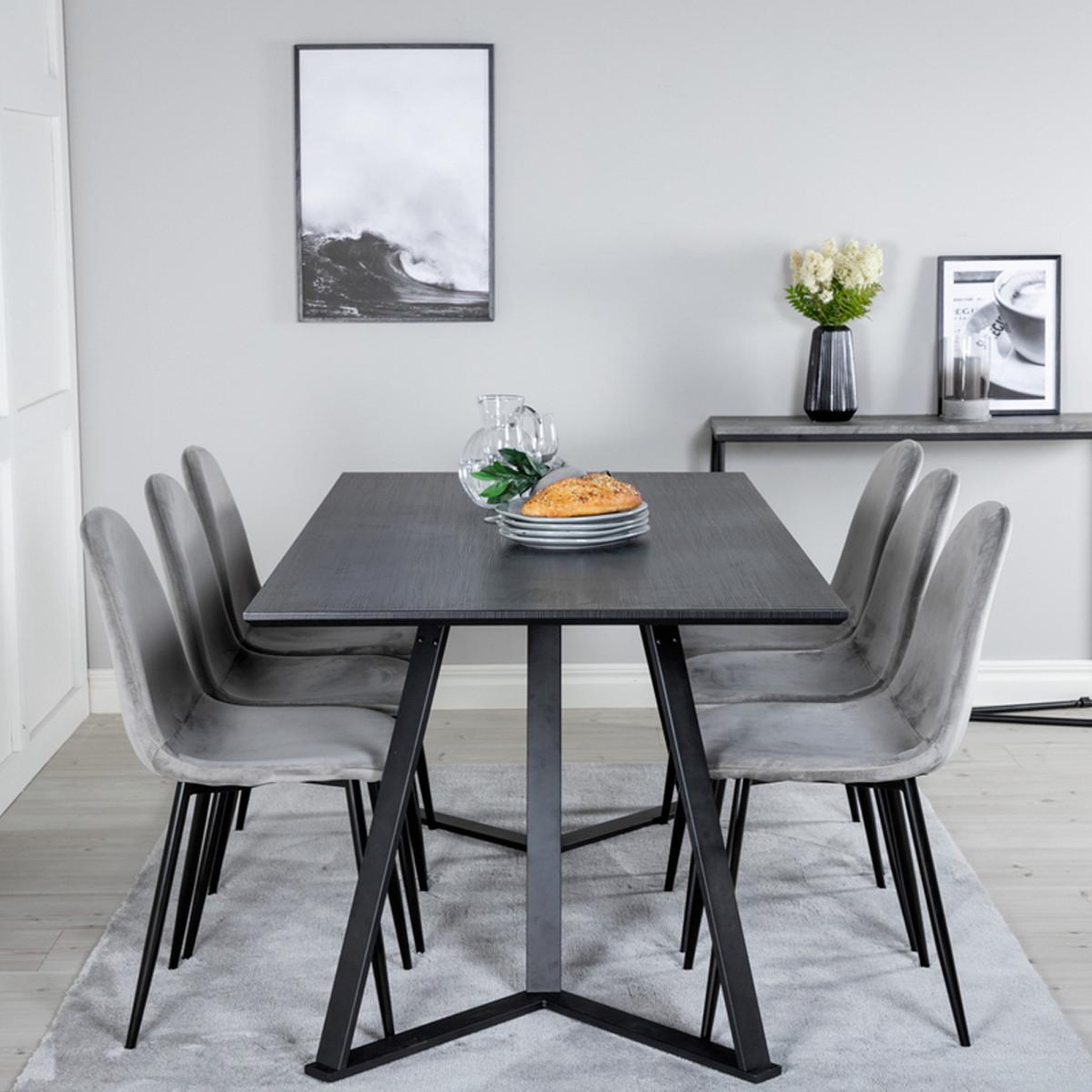 Voir la diapositive 5 : Paris Prix Ensemble table à manger & 6 chaises  marina & polar  180cm noir & gris